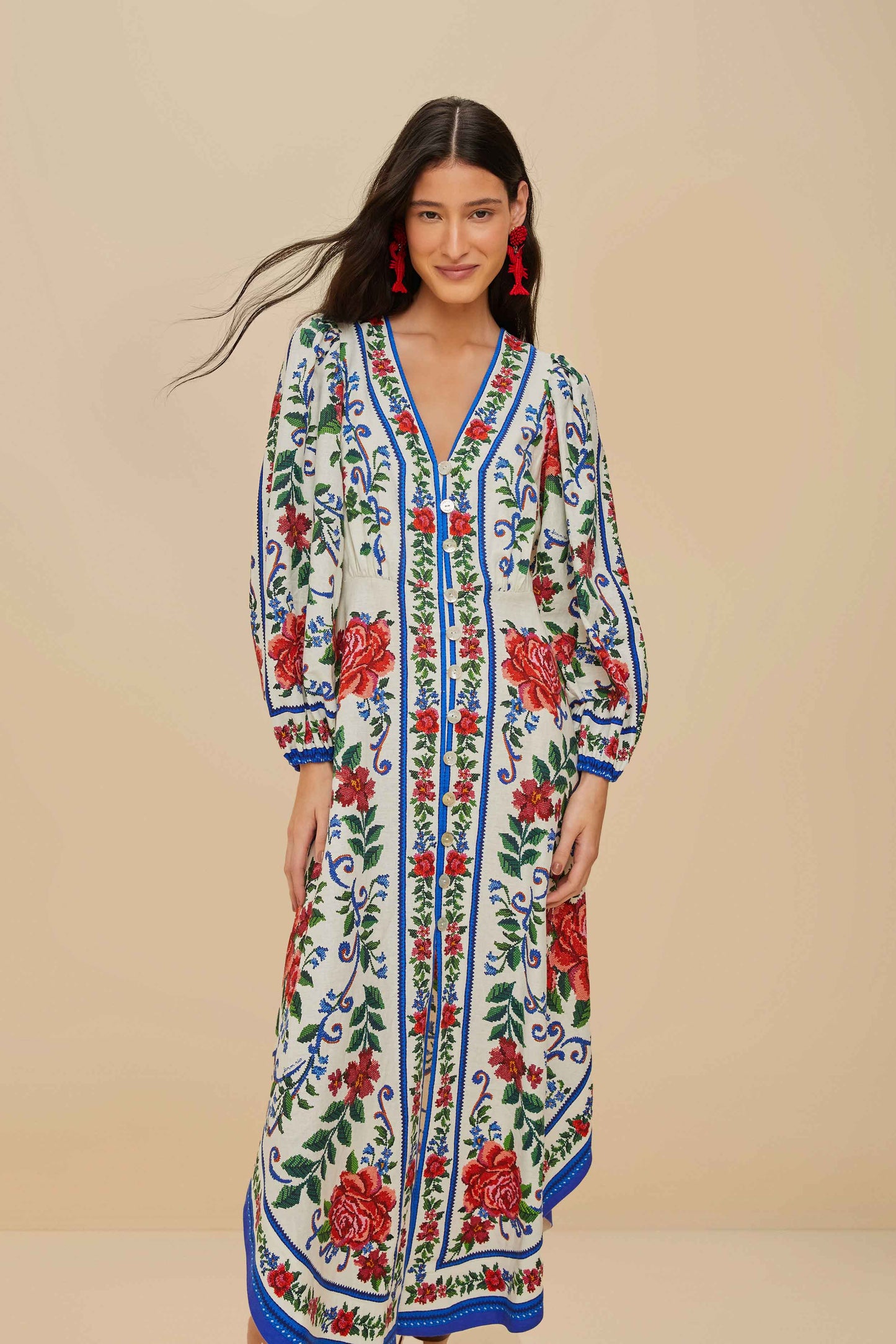 Off-White Flower Tapestry LENZING™ ECOVERO™ Euroflax™ Maxi Dress