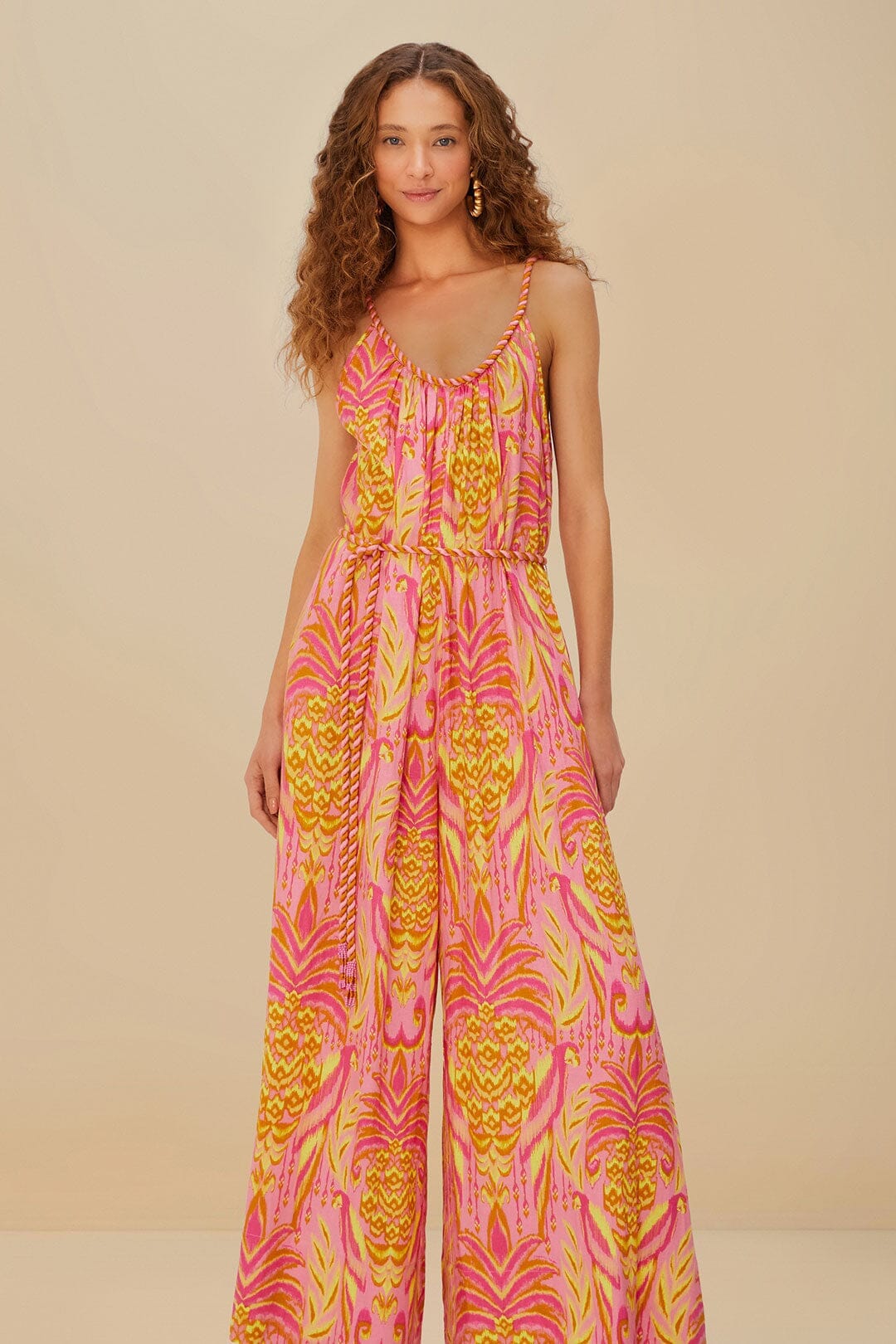 美品 45R インドネル フリルチュニック チェック 背中Rロゴ刺繍 ピンク F Pink Pineapple Tapestry Jumpsuit – FARM Rio