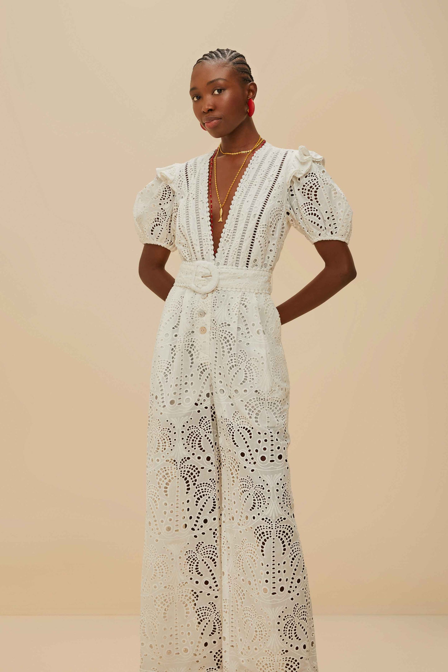 Off-White Palm Tree Eyelet Jumpsuit