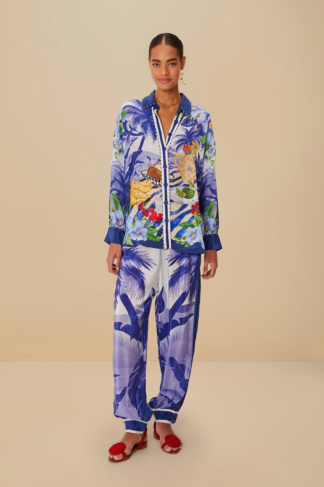 Pantalon de pyjama écharpe de table bleu frais