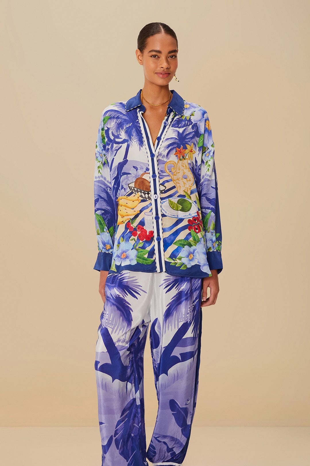 Pantalon de pyjama écharpe de table bleu frais