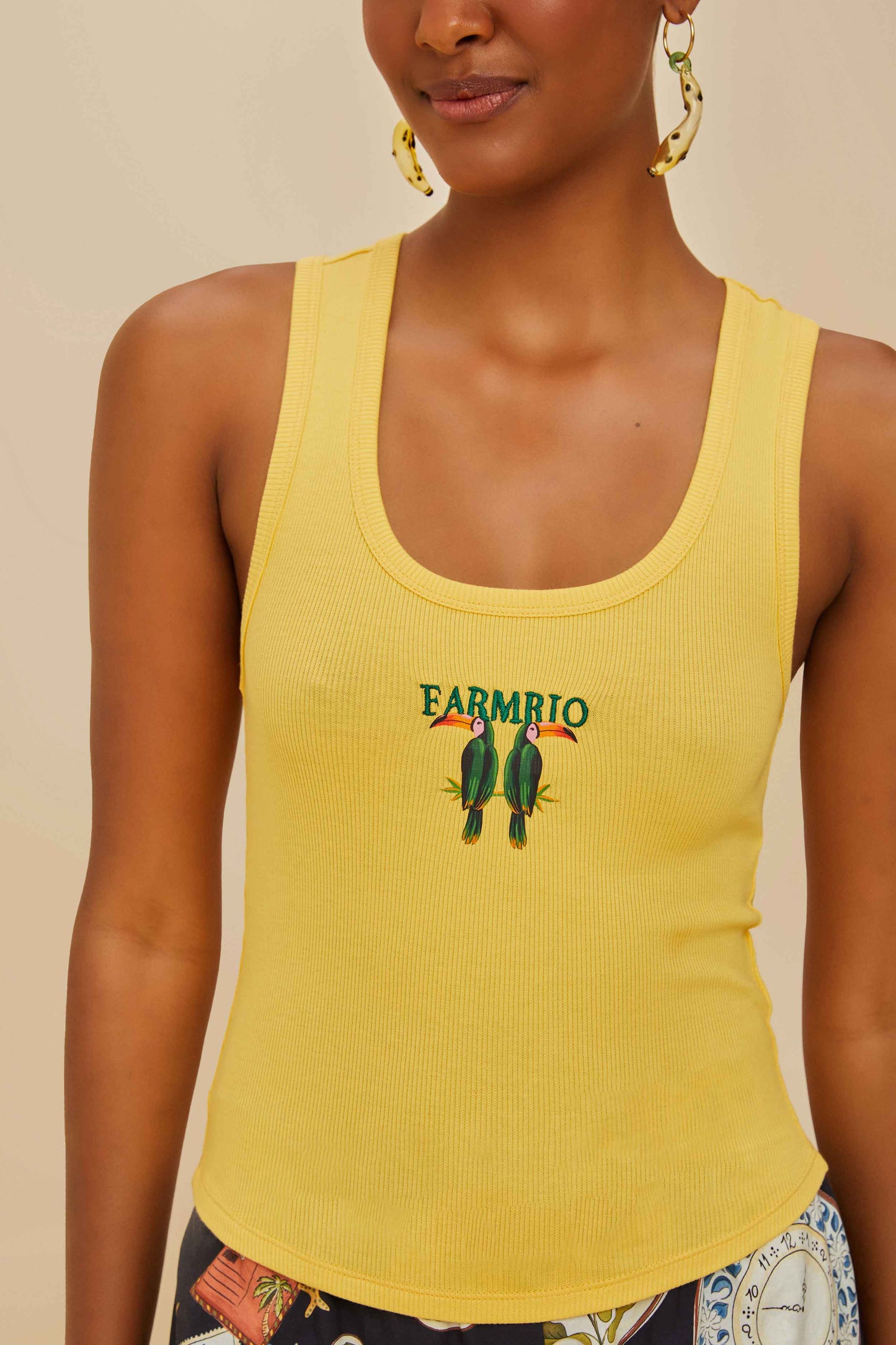 Débardeur en coton biologique Farmrio jaune à motif toucan