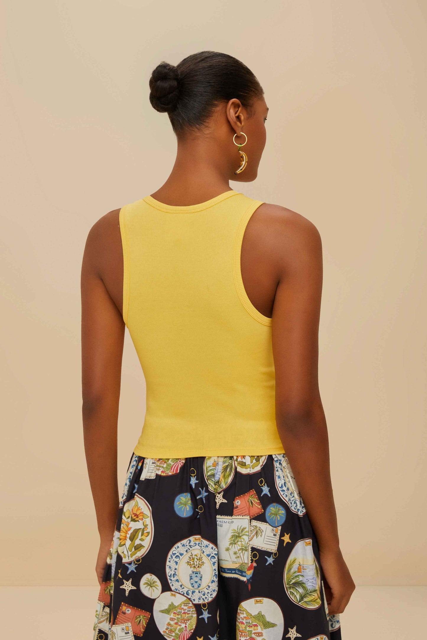 Débardeur en coton biologique Farmrio jaune à motif toucan