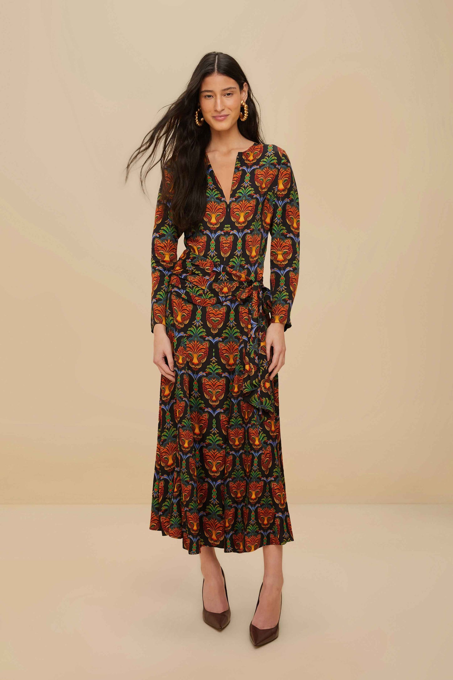Black Boho Panther LENZING™ ECOVERO™ Viscose Midi Dress