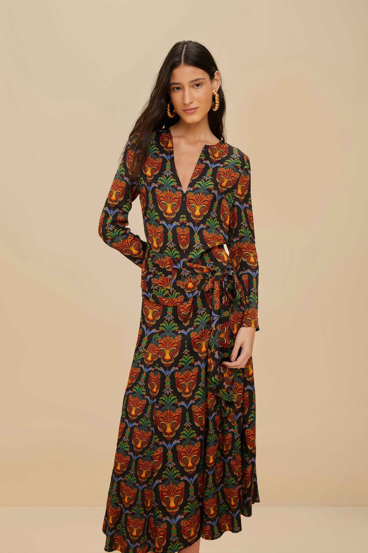 Black Boho Panther LENZING™ ECOVERO™ Viscose Midi Dress