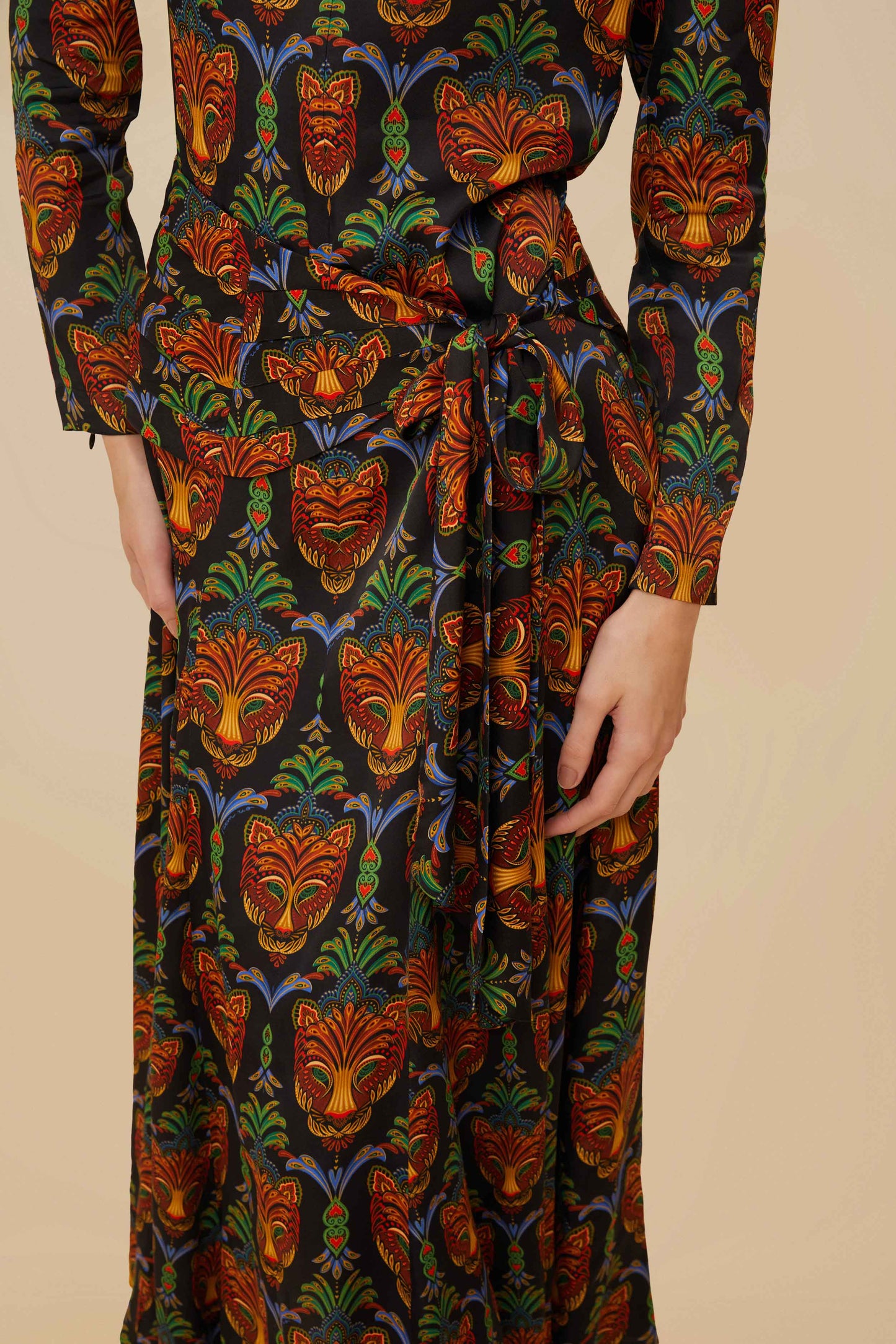 Black Boho Panther LENZING™ ECOVERO™ Viscose Midi Dress