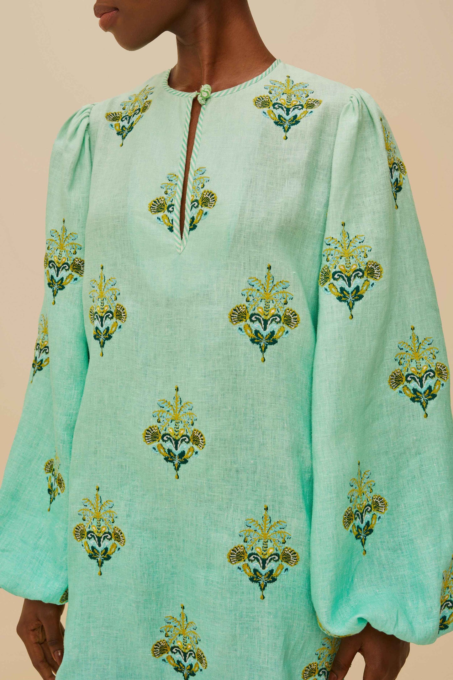 Turquoise Palm Tree Tapestry Embroidered Tunic