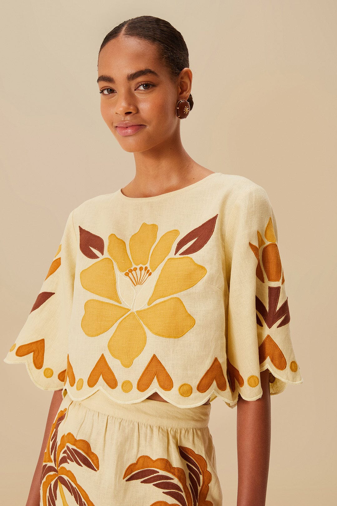 Sand Summer Cutwork Euroflax™ Premium Linen Blouse