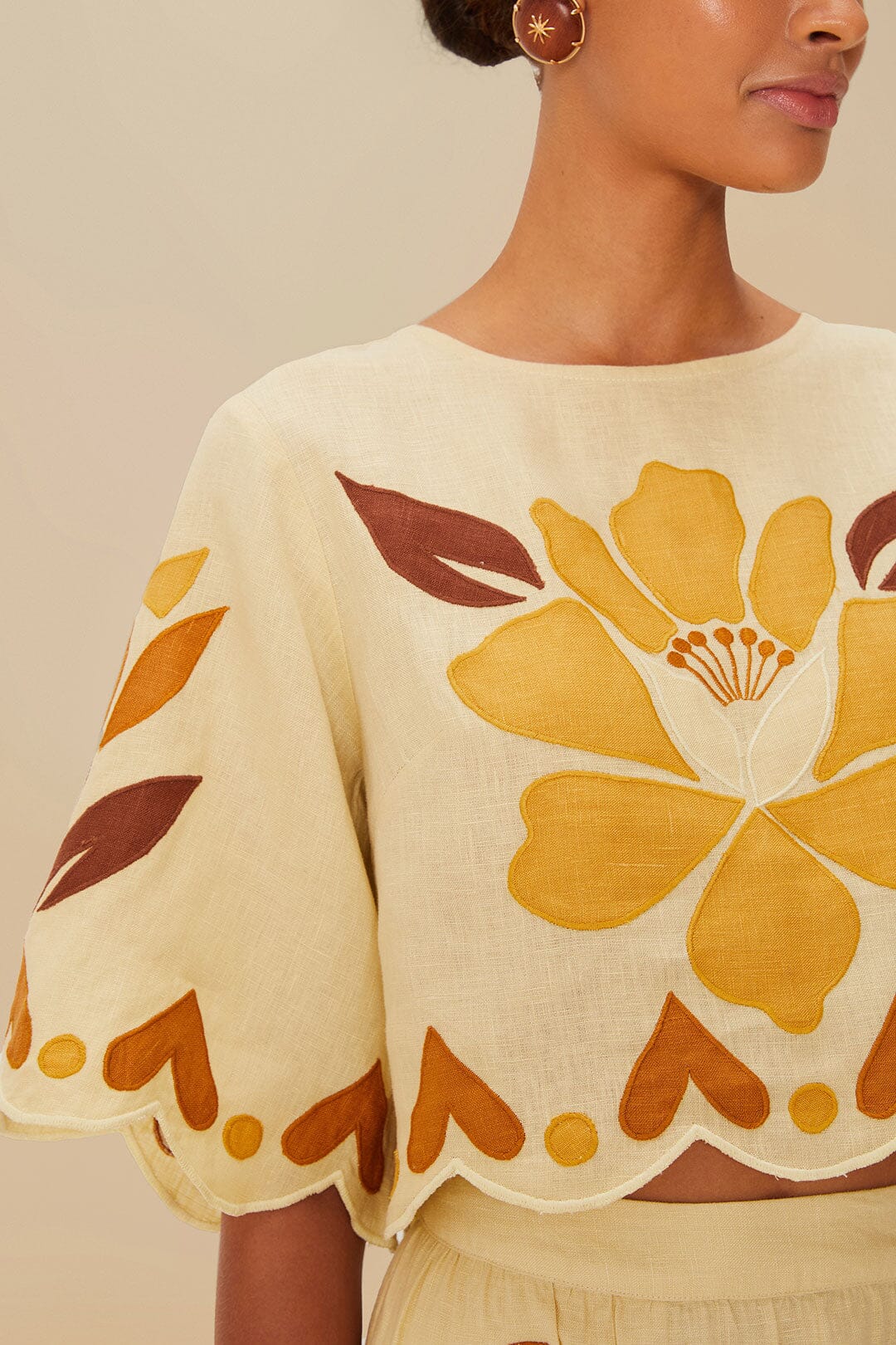 Sand Summer Cutwork Euroflax™ Premium Linen Blouse