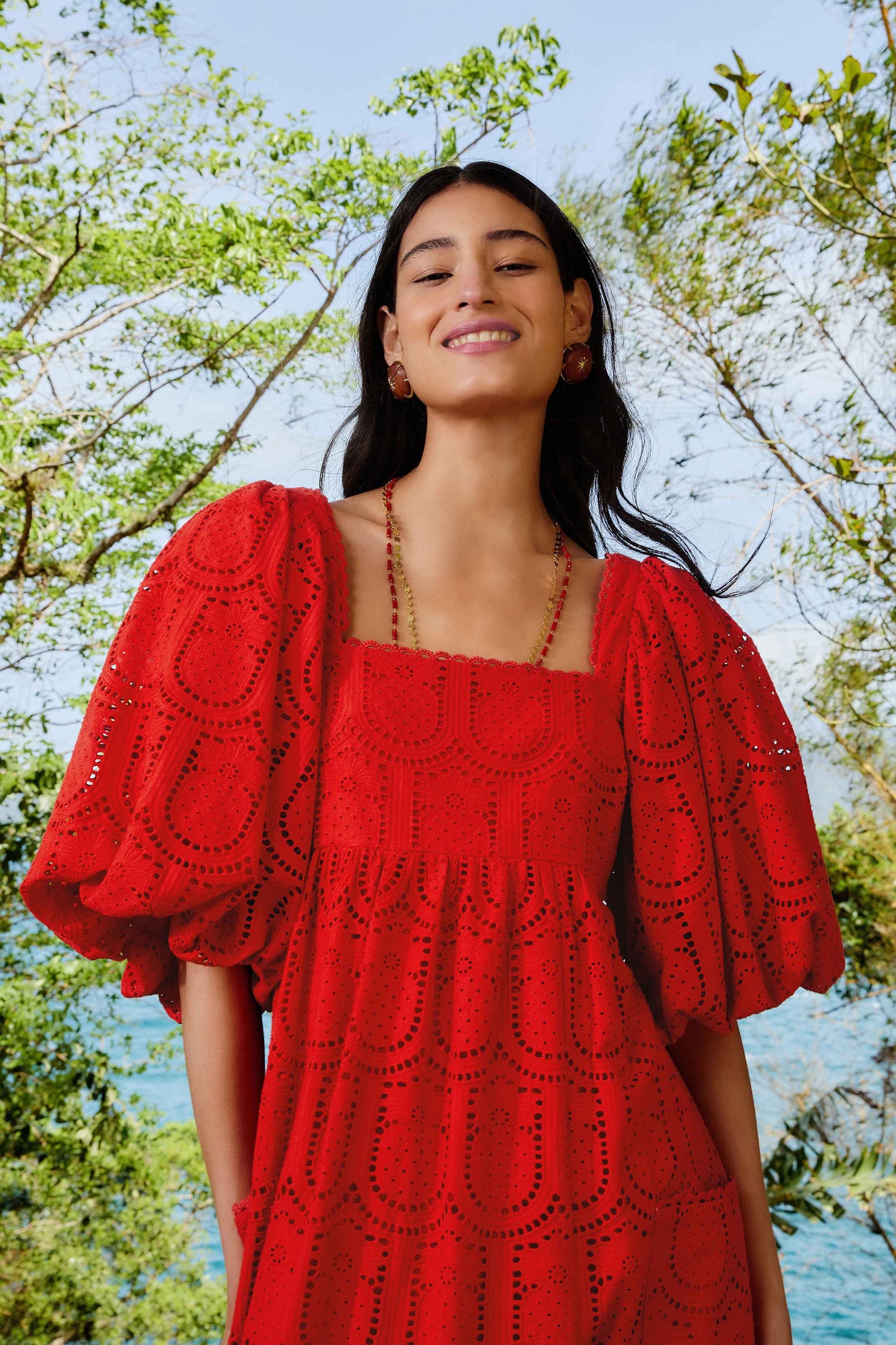 red olivia lace maxi dress Farm Rio Olivia V-Neck Maxi Dress