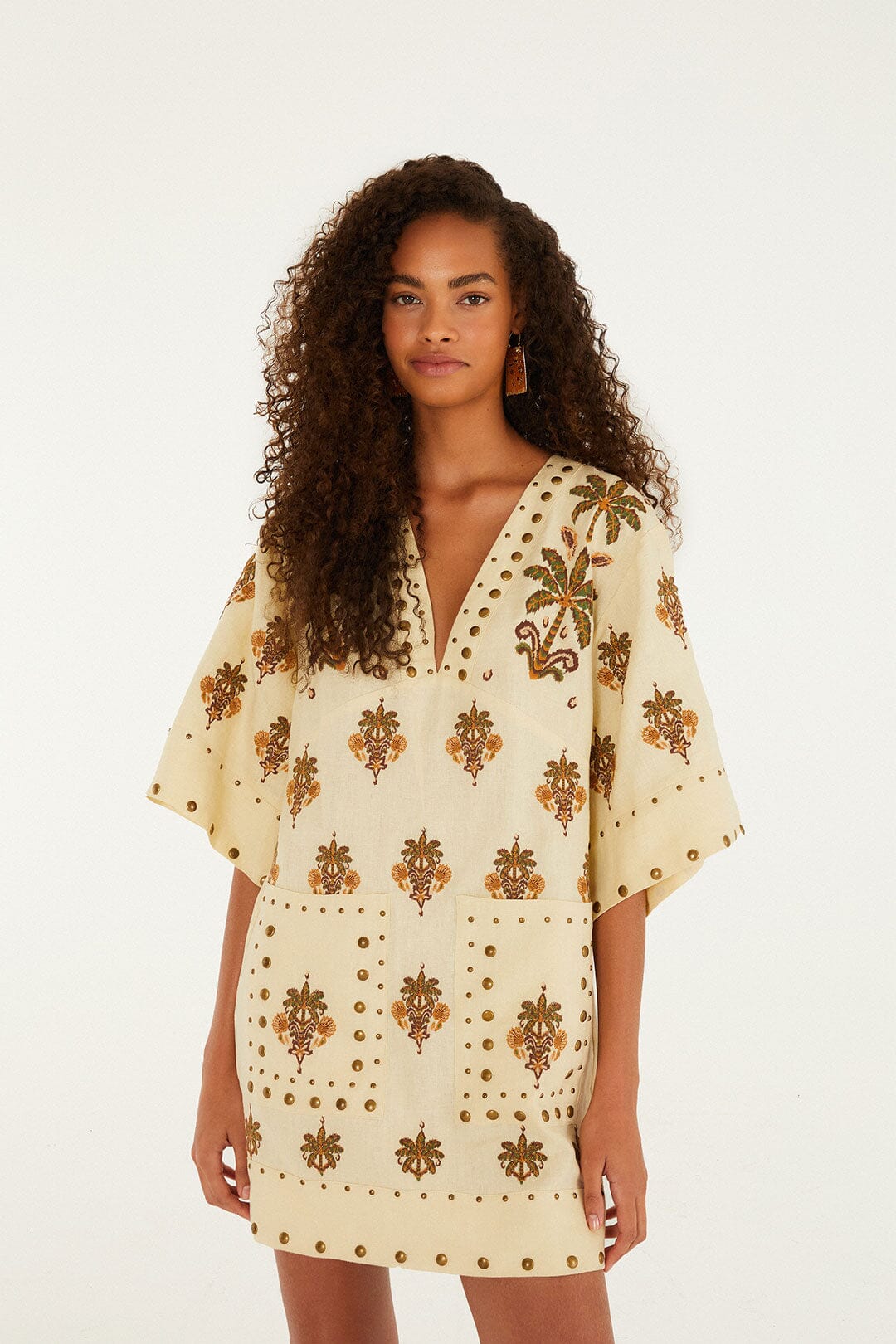 Sand Coconut Tree Tapestry Euroflax™ Premium Linen Mini Dress