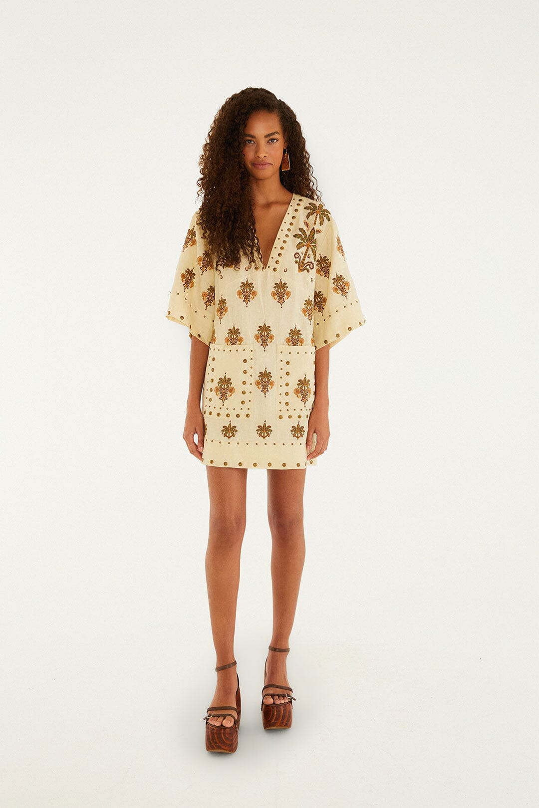 Sand Coconut Tree Tapestry Euroflax™ Premium Linen Mini Dress