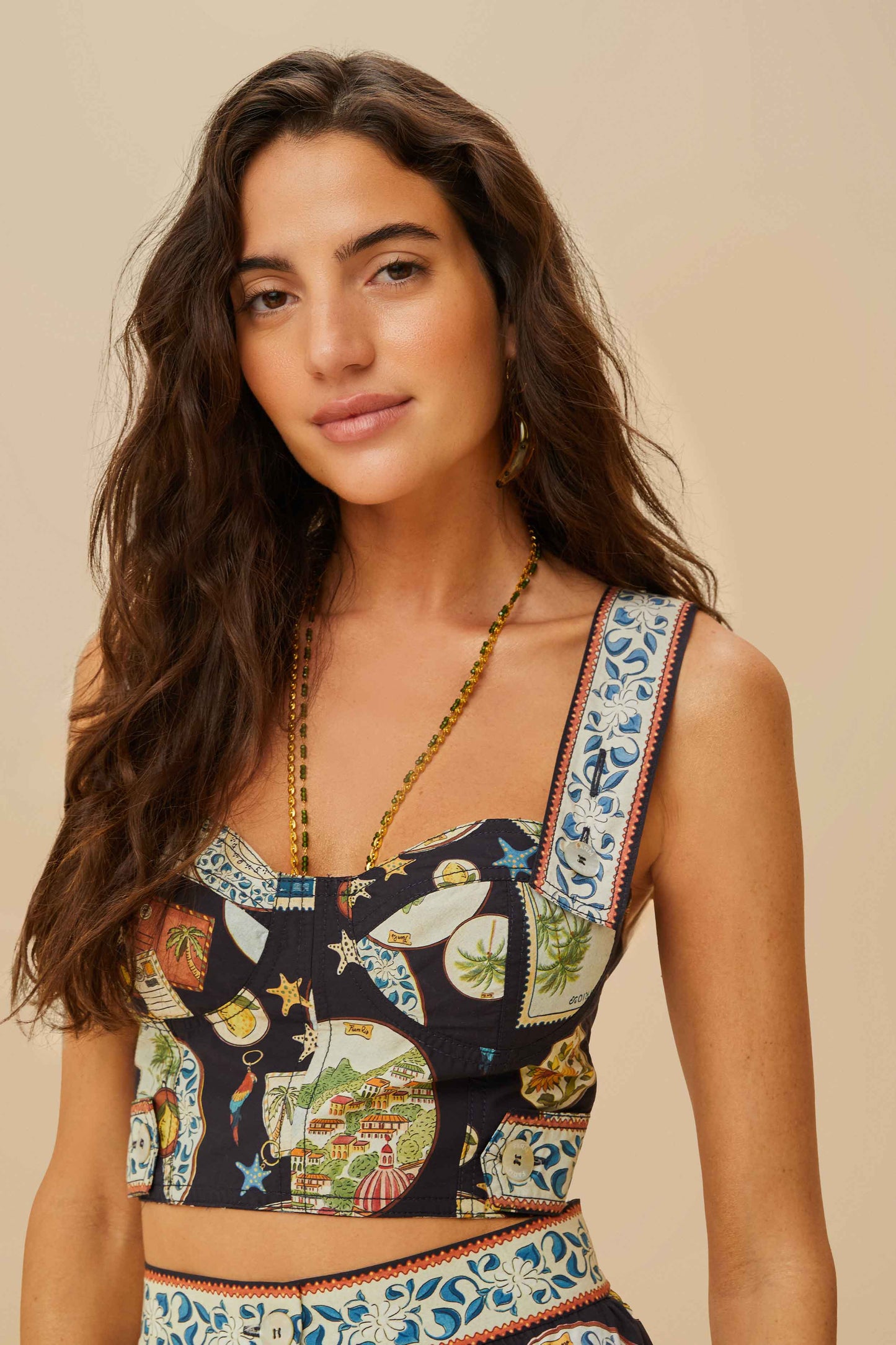 Black Trip Souvenir Topstitching Organic Cotton Top