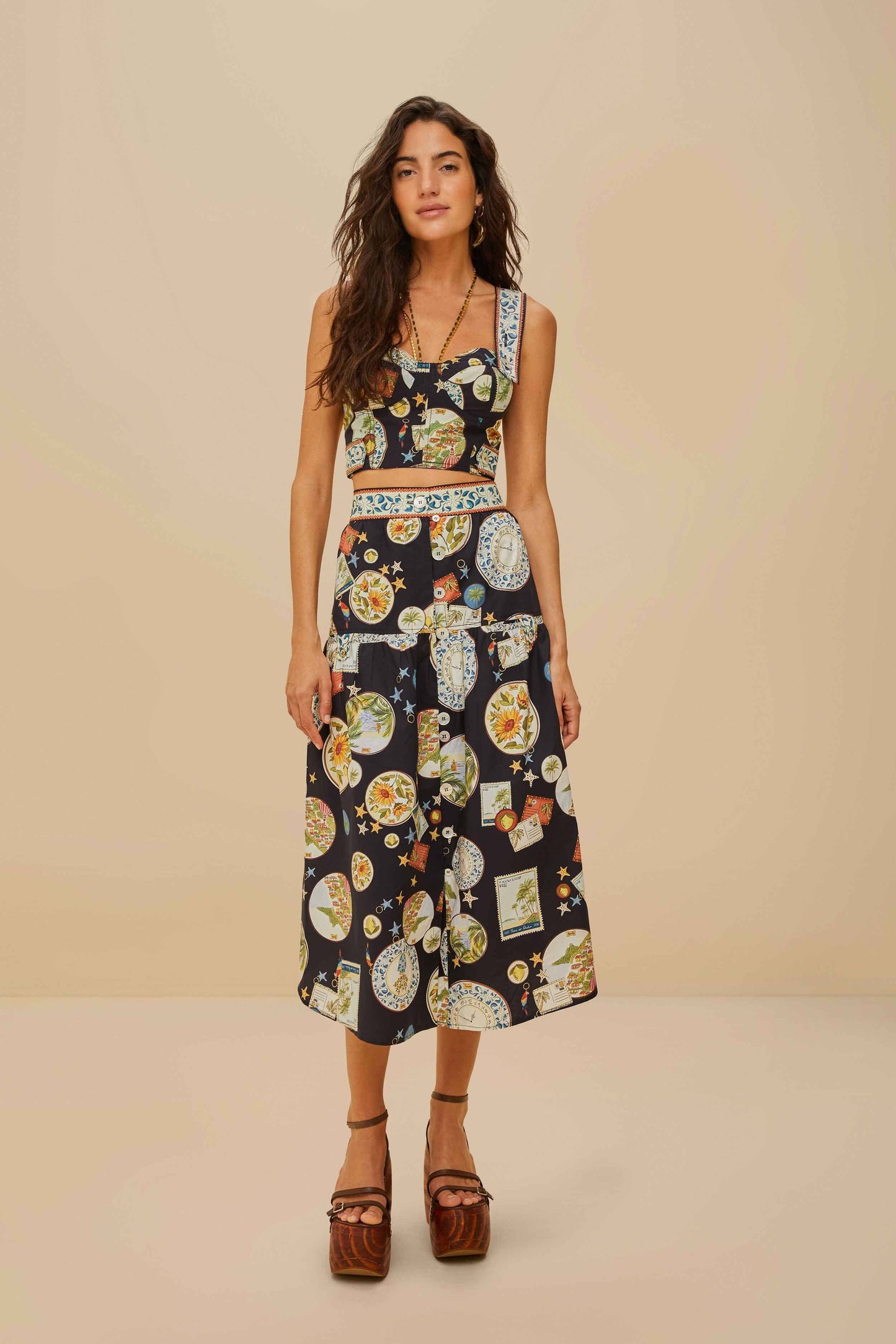 Black Trip Souvenir Topstitching Organic Cotton Top