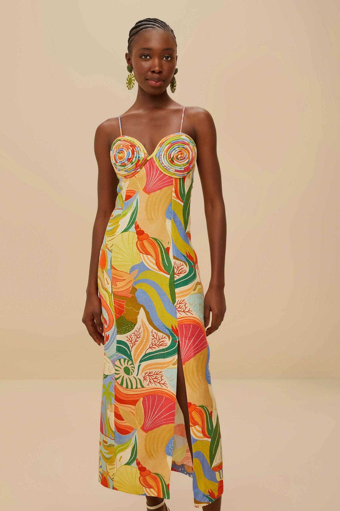 ROBE MIDI À BONNETS TORSADÉS MULTICOLORE AVEC VUE SUR L'OCÉAN