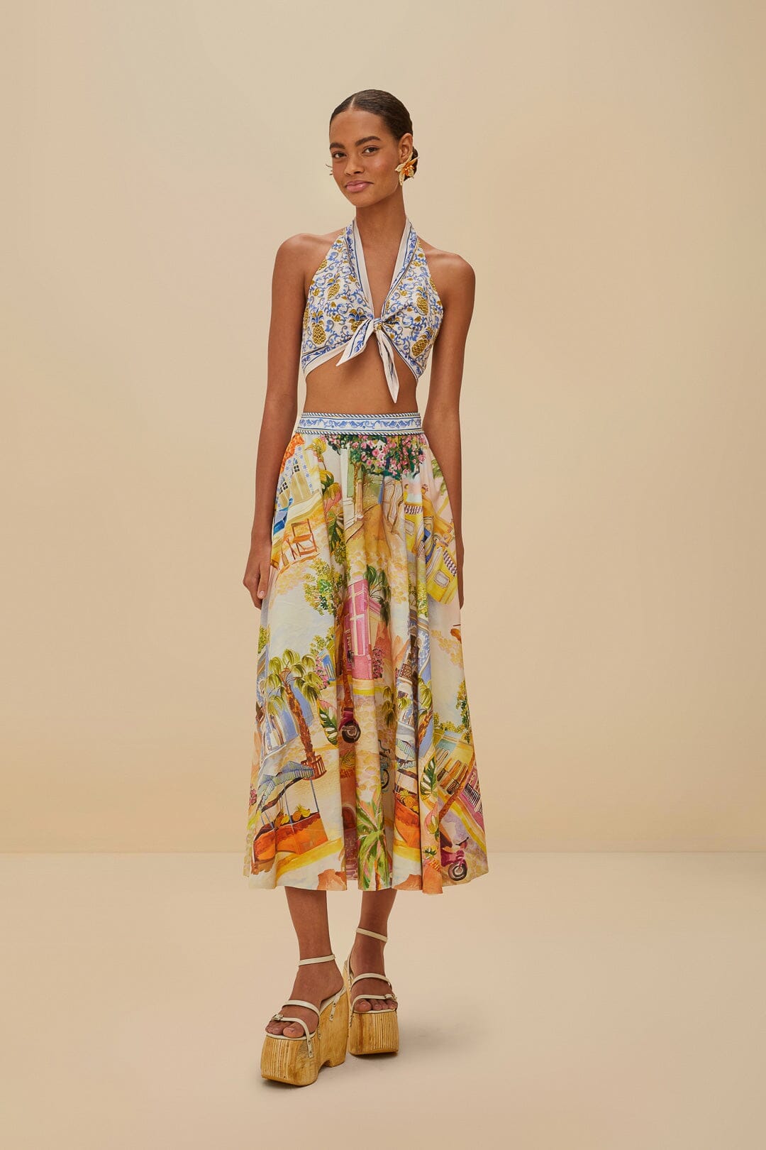 Jupe midi multicolore en coton biologique Aracati