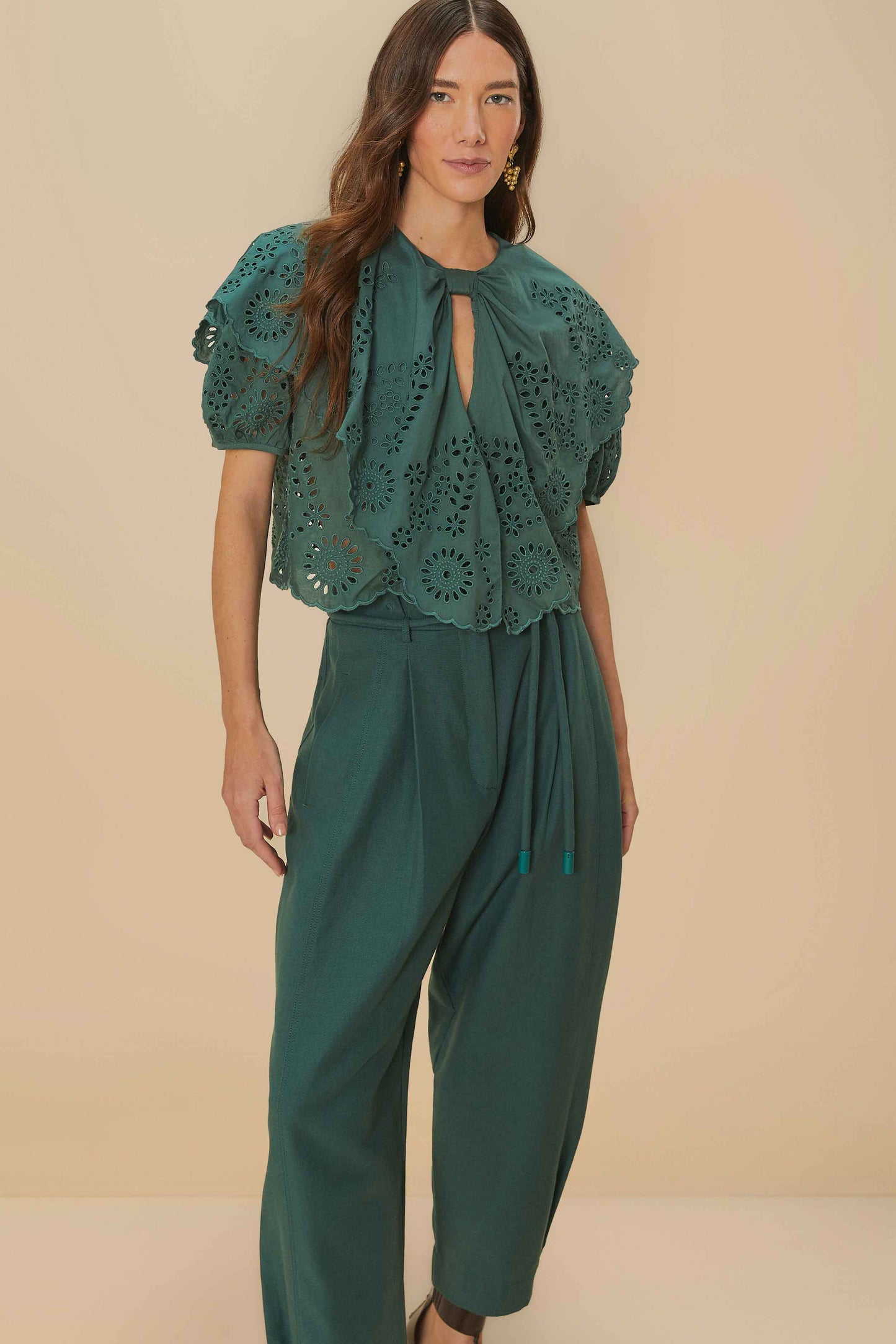 PANTALON CLOCHARD SURPIQUÉ VERT FONCÉ