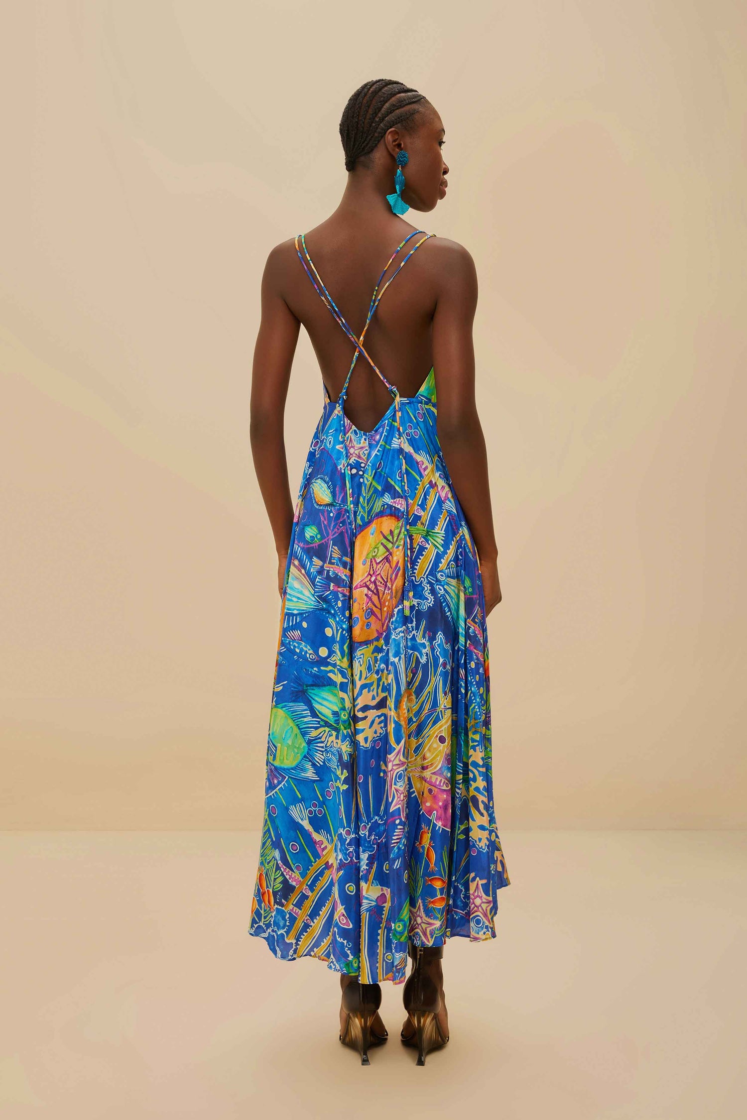 farm rio blue lace sleeveless maxi dress FARM Rio Blue Yard Off-White Sleeveless Maxi Dress