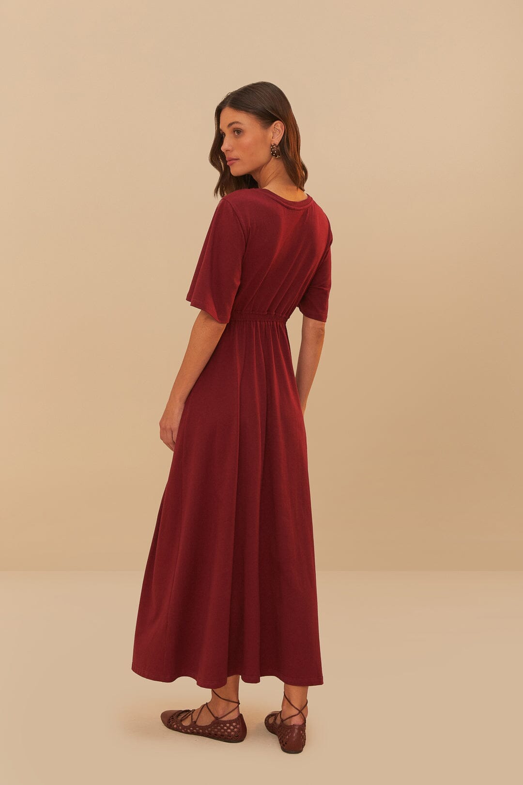 Red Short Sleeve Cut-Out Midi Dress FARM Rio Red Short Sleeve Cut-Out Midi Dress FARM Rio