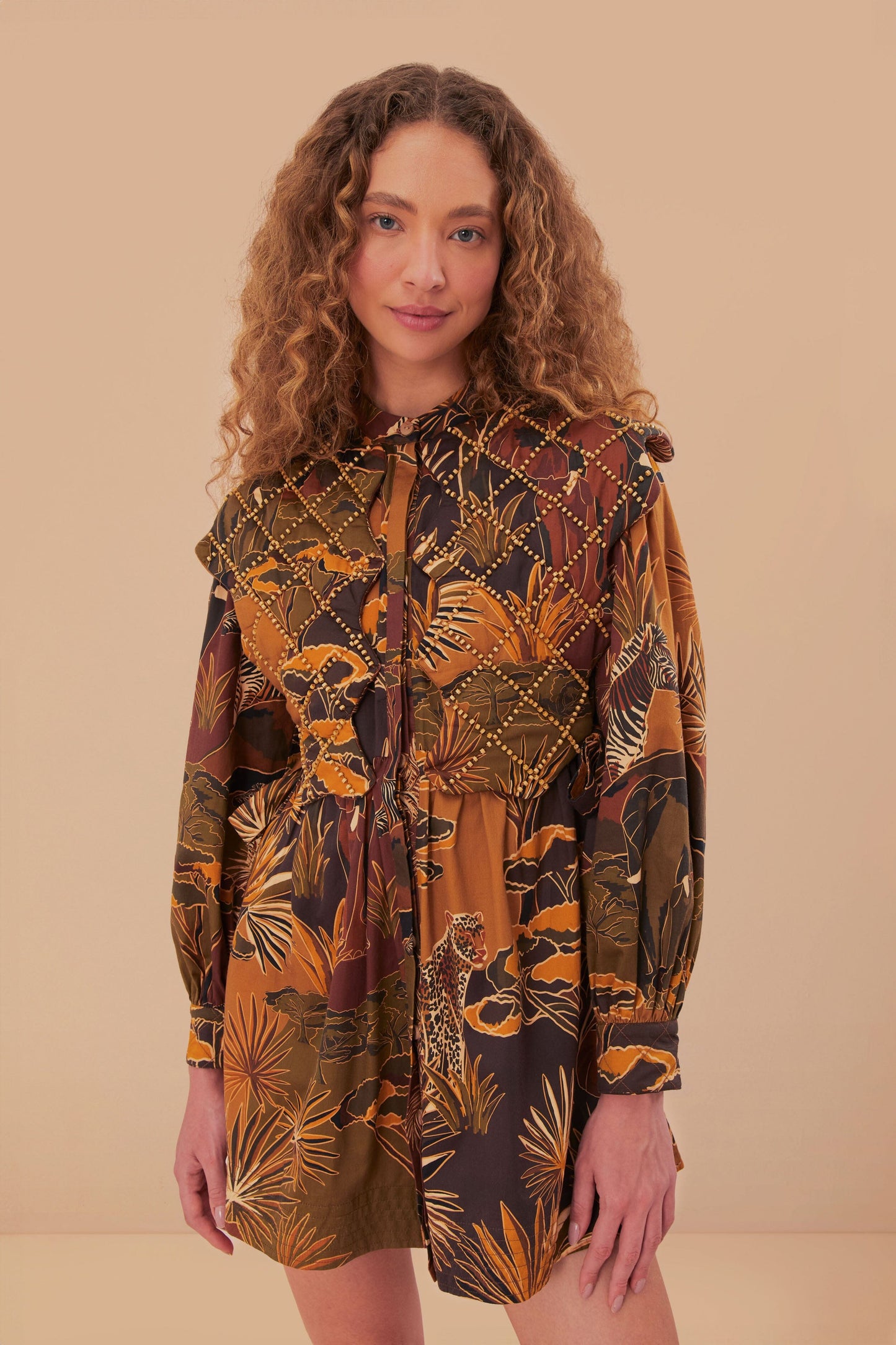 Robe courte à empiècement matelassé caramel Savana Dream