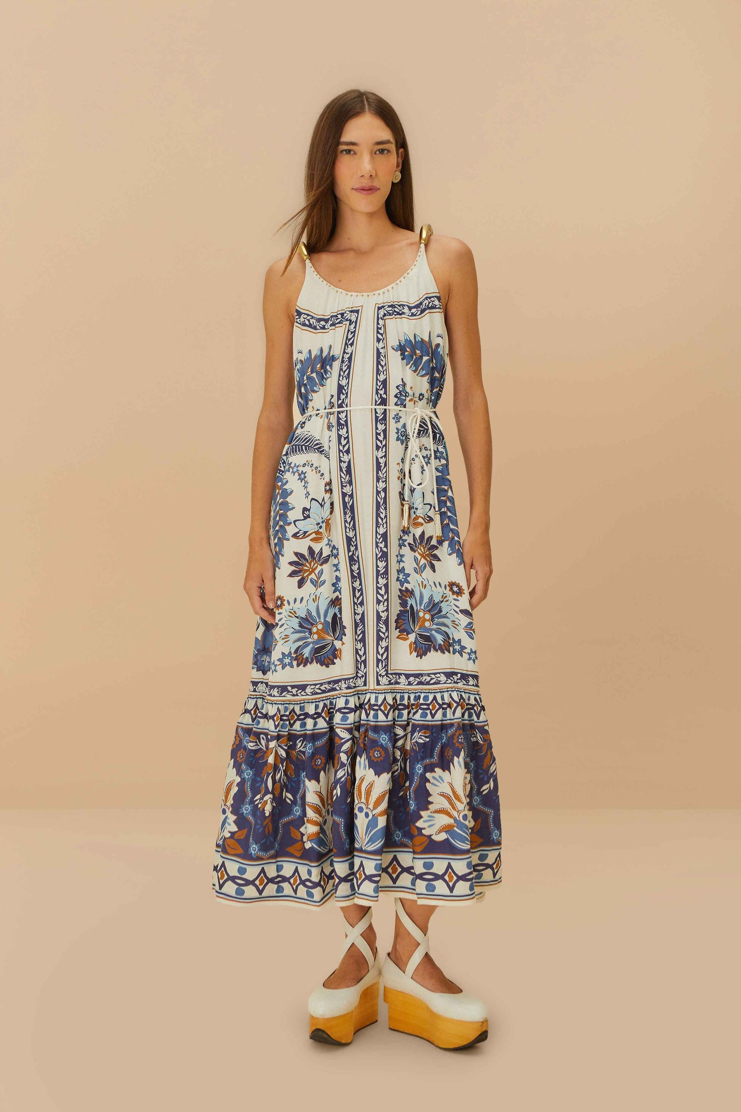 farm rio ana tapestry midi dress Garden Blue Embroidery by Mimi Seabrook The Ana Tapestry Pink cotton midi dress by Farm Rio captures an artful fusion of vibrant creativity and effortless casual elegance Green Delicate Tapestry Midi Dress