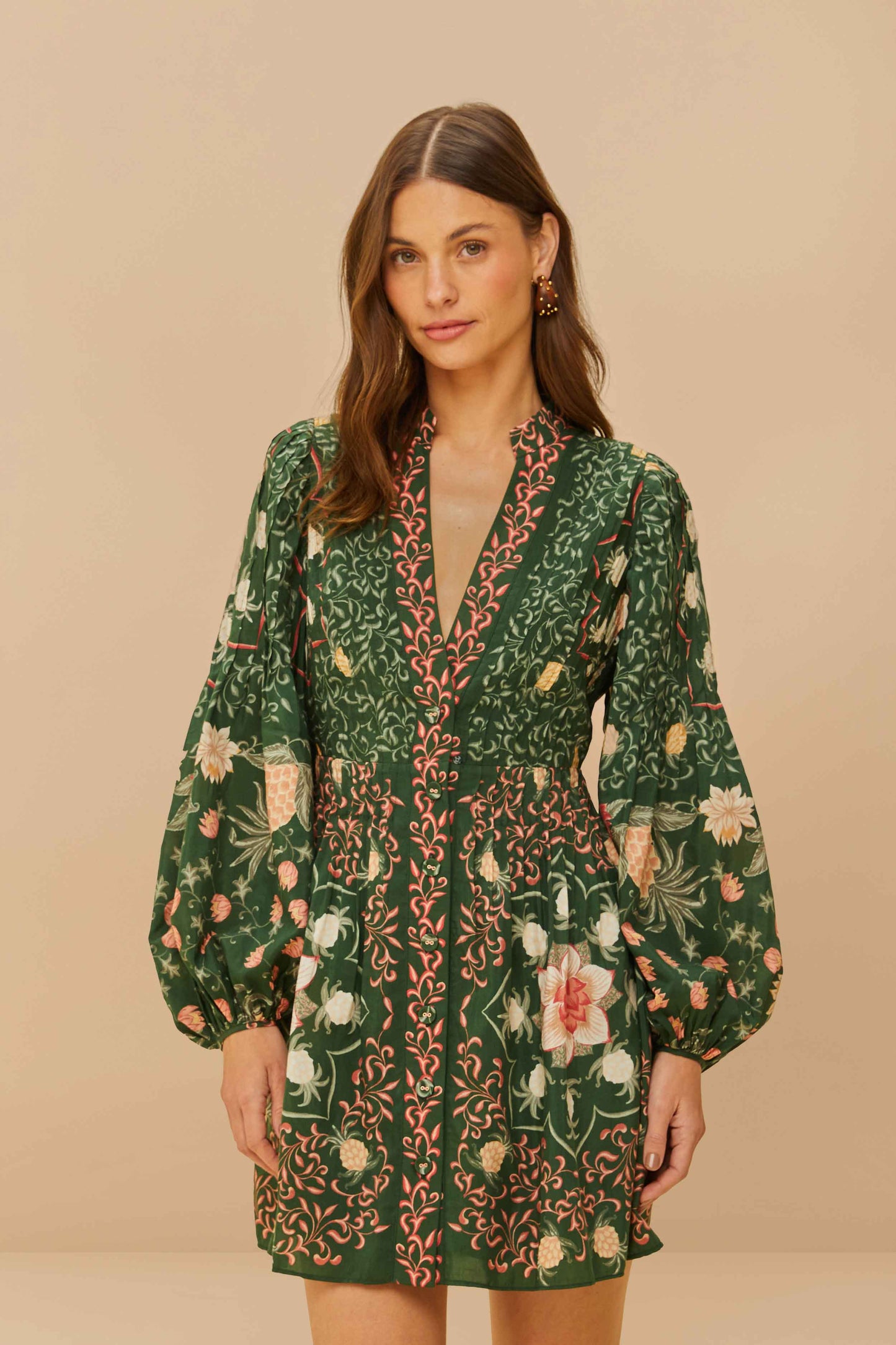 Green Pineapple Garden Long Sleeve Mini Dress FARM Rio Green Pineapple Garden Long Sleeve Mini Dress FARM Rio