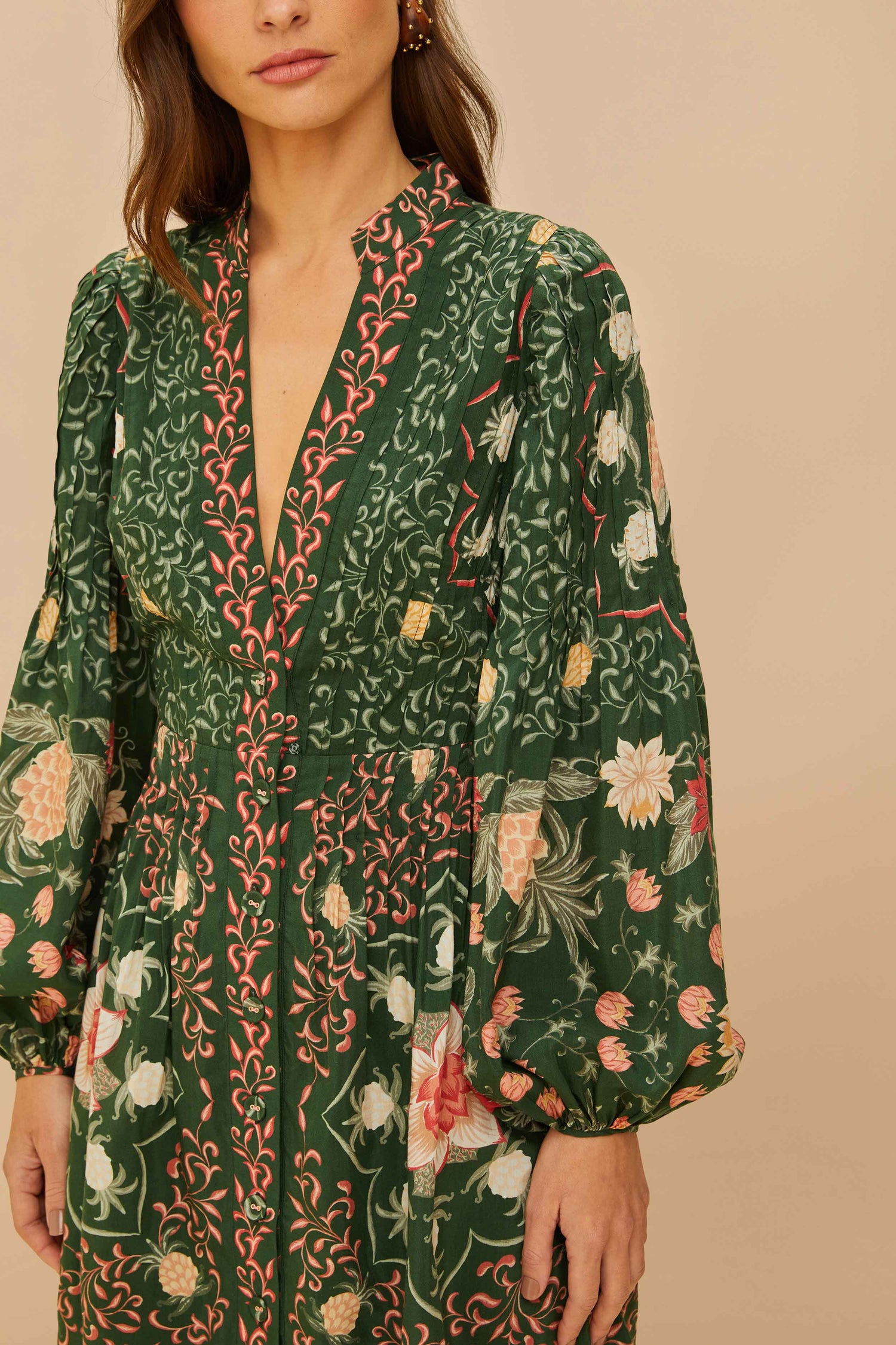 Green Pineapple Garden Long Sleeve Mini Dress FARM Rio Green Pineapple Garden Long Sleeve Mini Dress FARM Rio