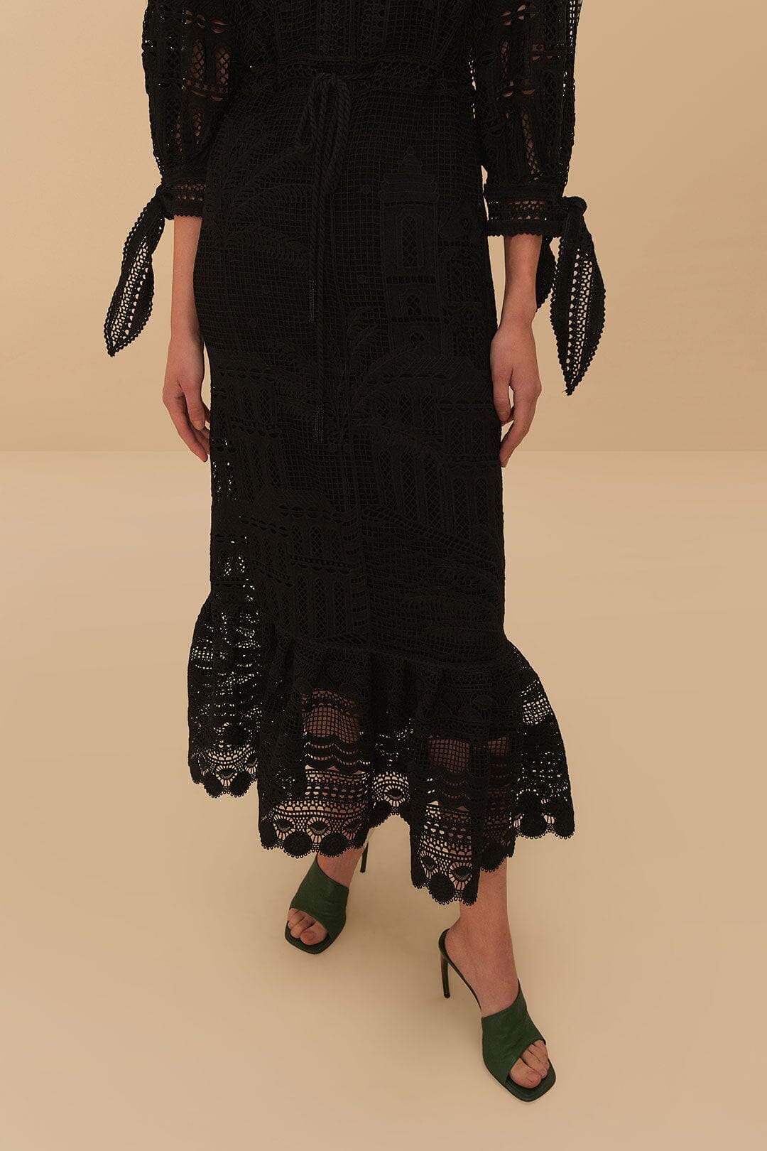 green morada boa guipure dress Farm Rio Green Morada Boa Guipure Dress teatures an