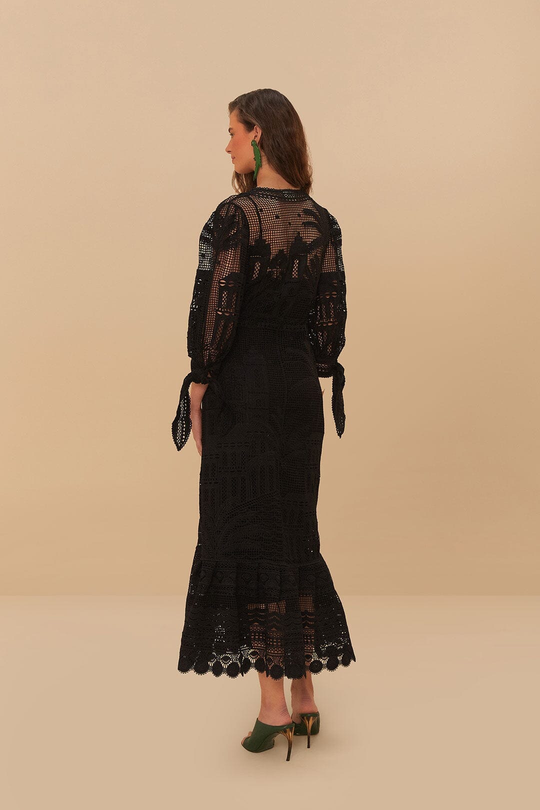 Black Morada Boa Guipure Maxi Dress FARM Rio Black Morada Boa Guipure Maxi Dress FARM Rio