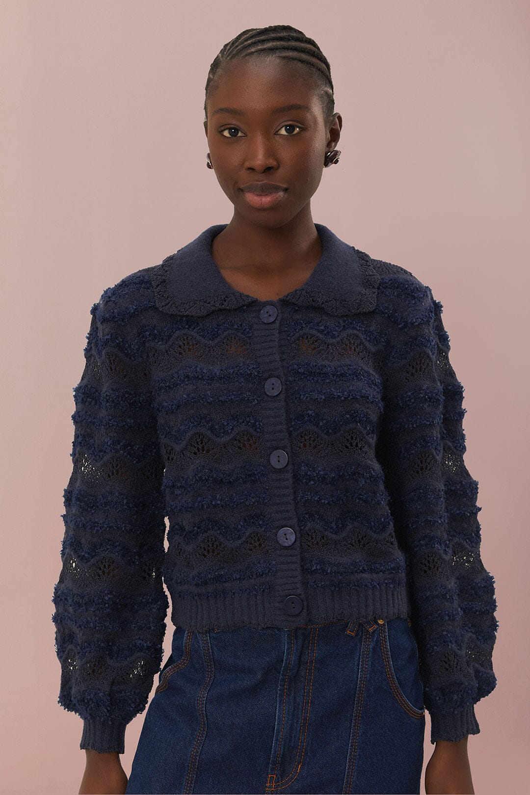 Navy Blue Mixed Stitches Cardigan