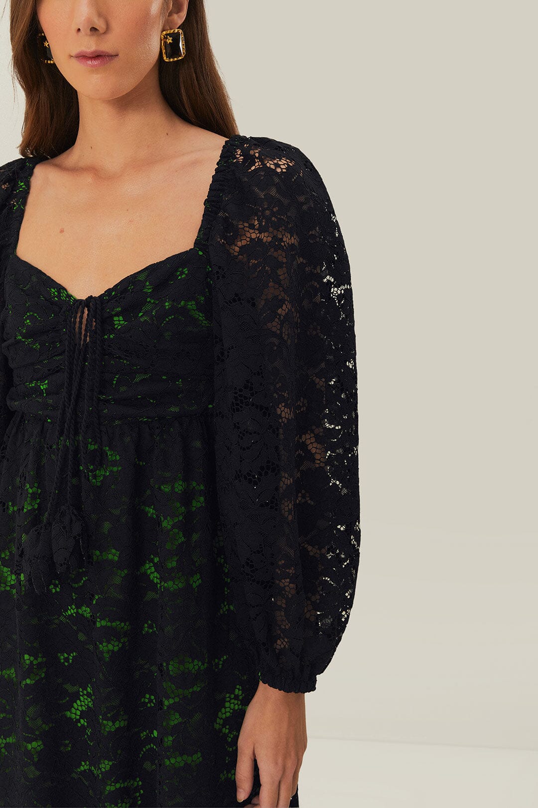 Black Lace Long Sleeve Midi Dress