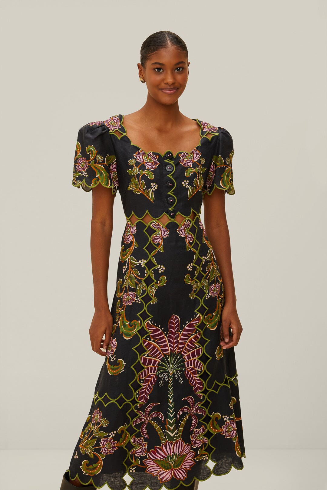 Black Ravenala Short Sleeve Maxi Dress FARM Rio Black Ravenala Short Sleeve Maxi Dress FARM Rio