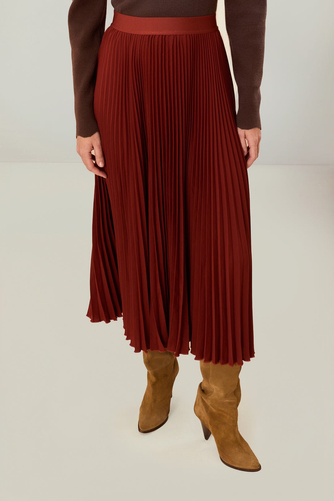 Brown Pleated Maxi Skirt