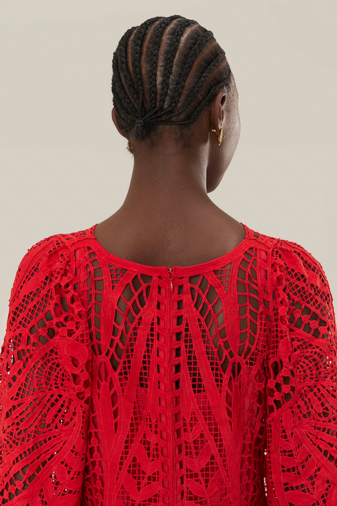 Robe mi-longue en guipure rouge Nature