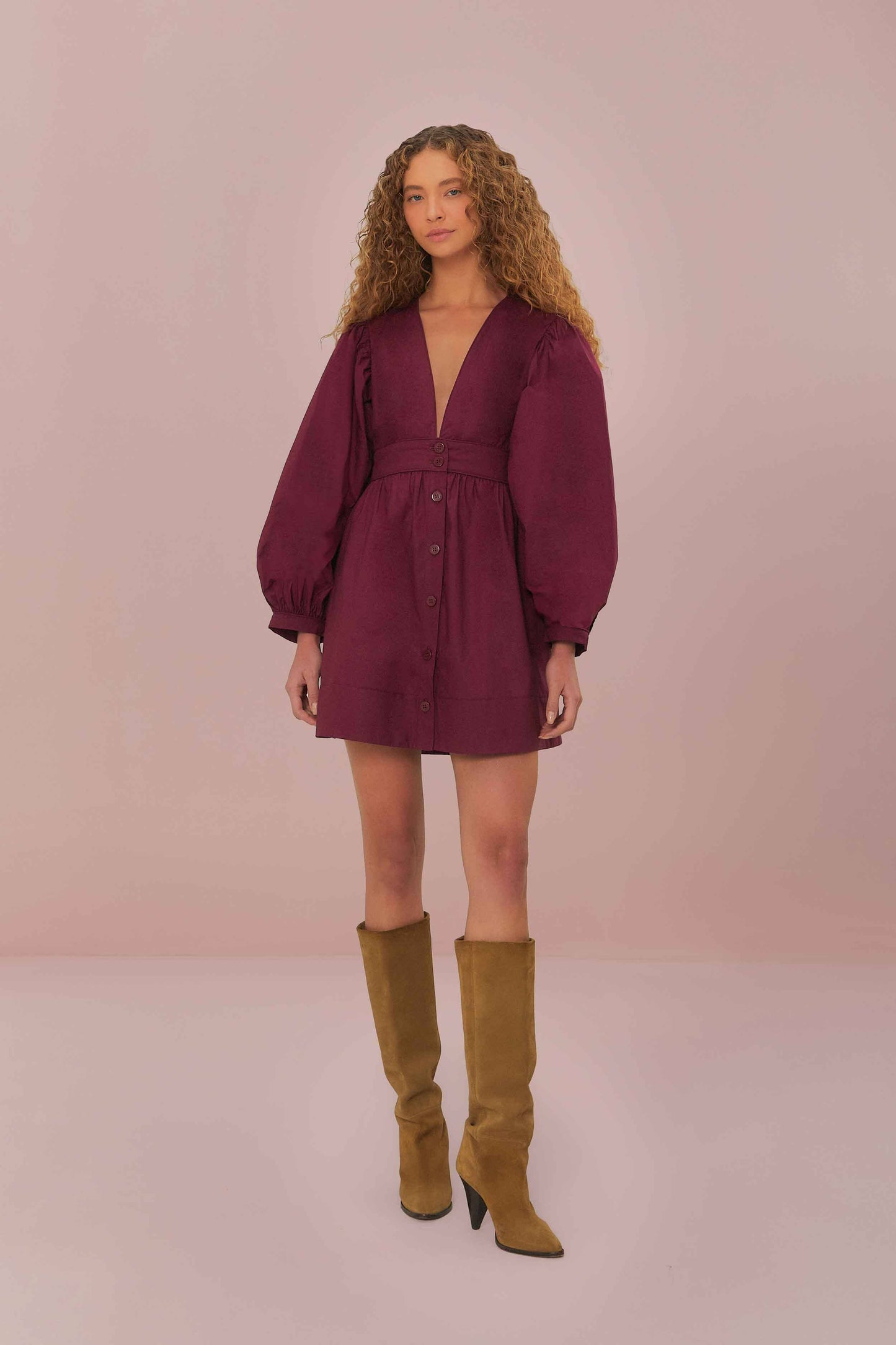 Burgundy Puff Sleeve Mini Dress FARM Rio Burgundy Puff Sleeve Mini Dress FARM Rio