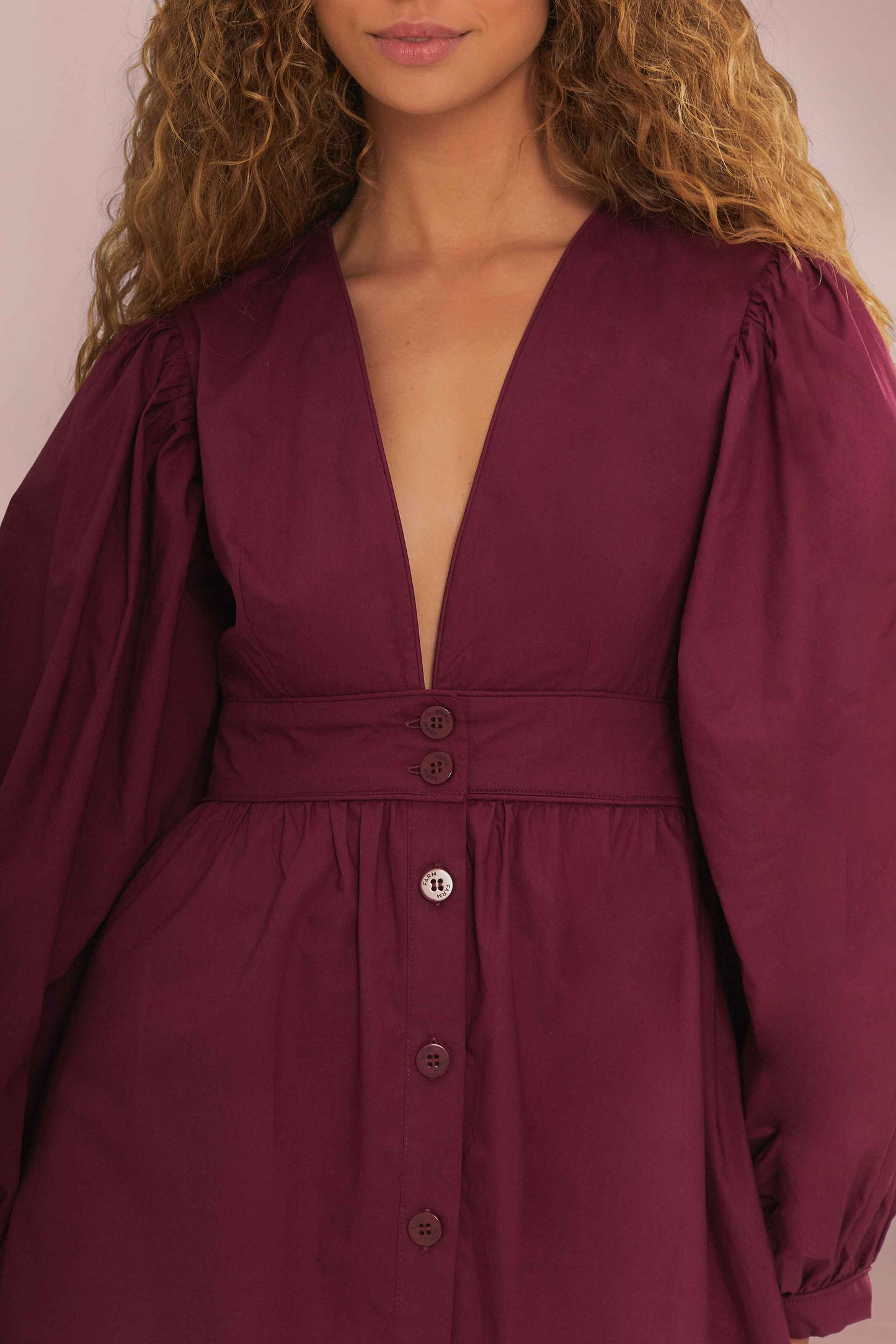 Burgundy Puff Sleeve Mini Dress FARM Rio Burgundy Puff Sleeve Mini Dress FARM Rio