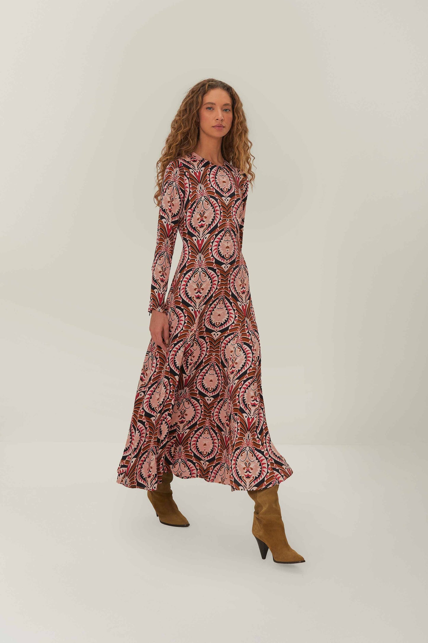 brown pineapple jewelry midi dress FARM Rio Pineapple Jewelry Midi Dress in Brown