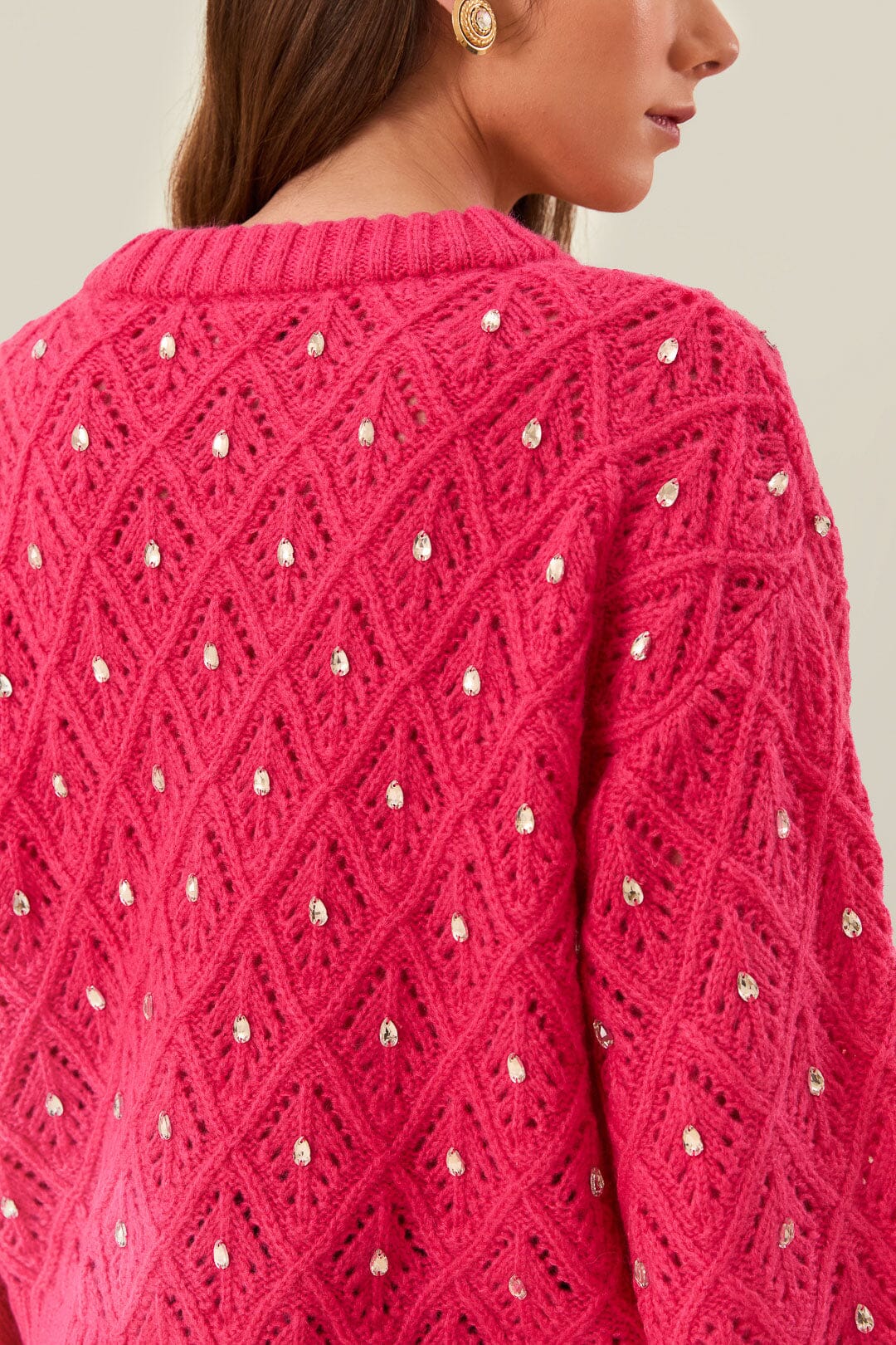 Pull en maille à dentelle rose