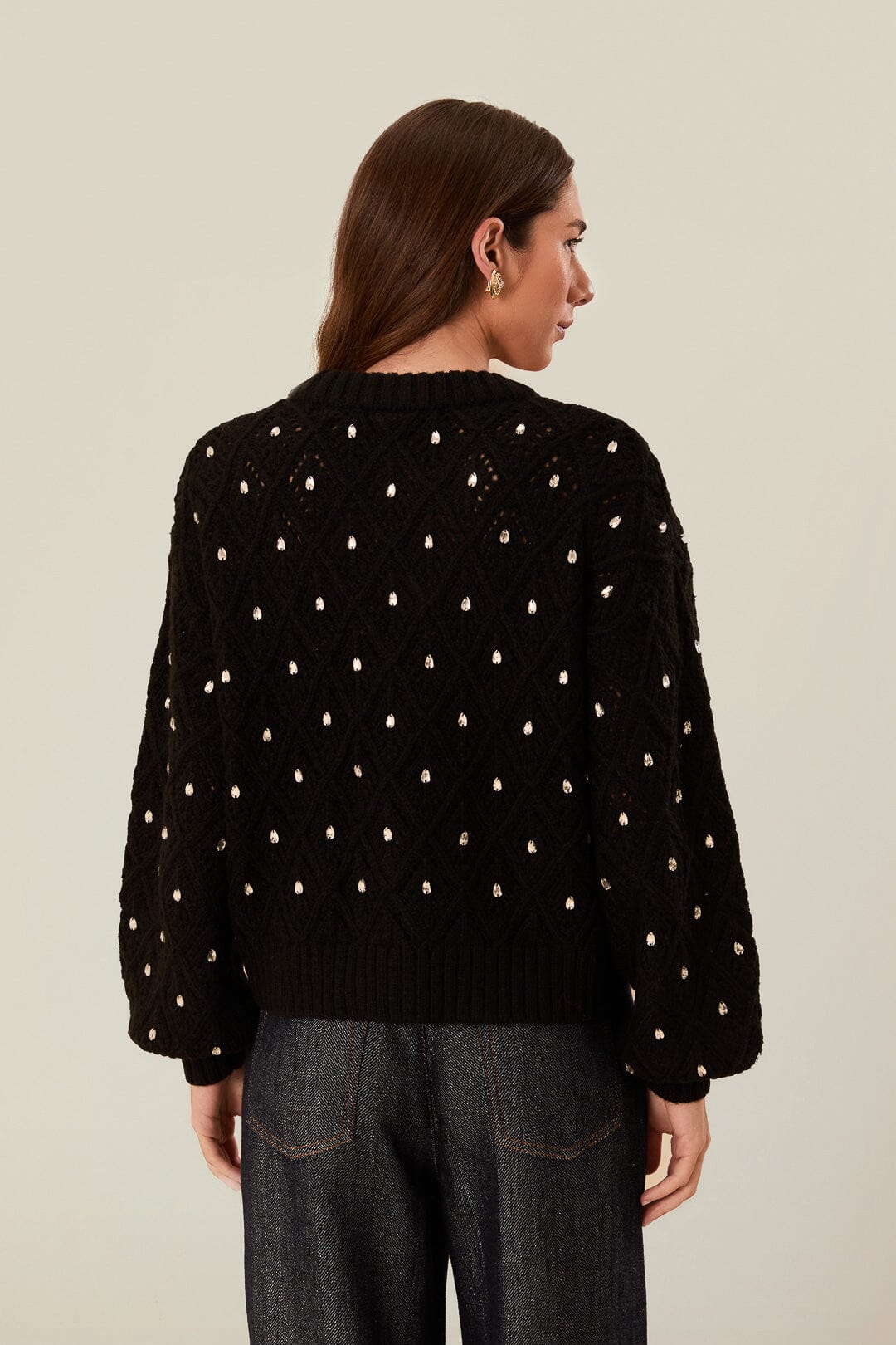 Pull en maille à dentelle noire