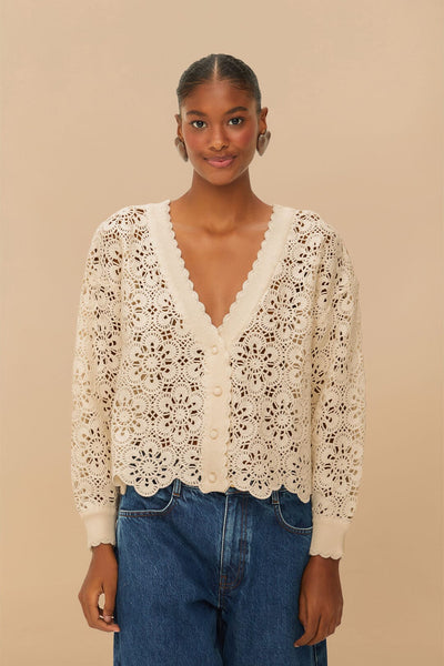Off-White Flower Crochet Cardigan – FARM Rio
