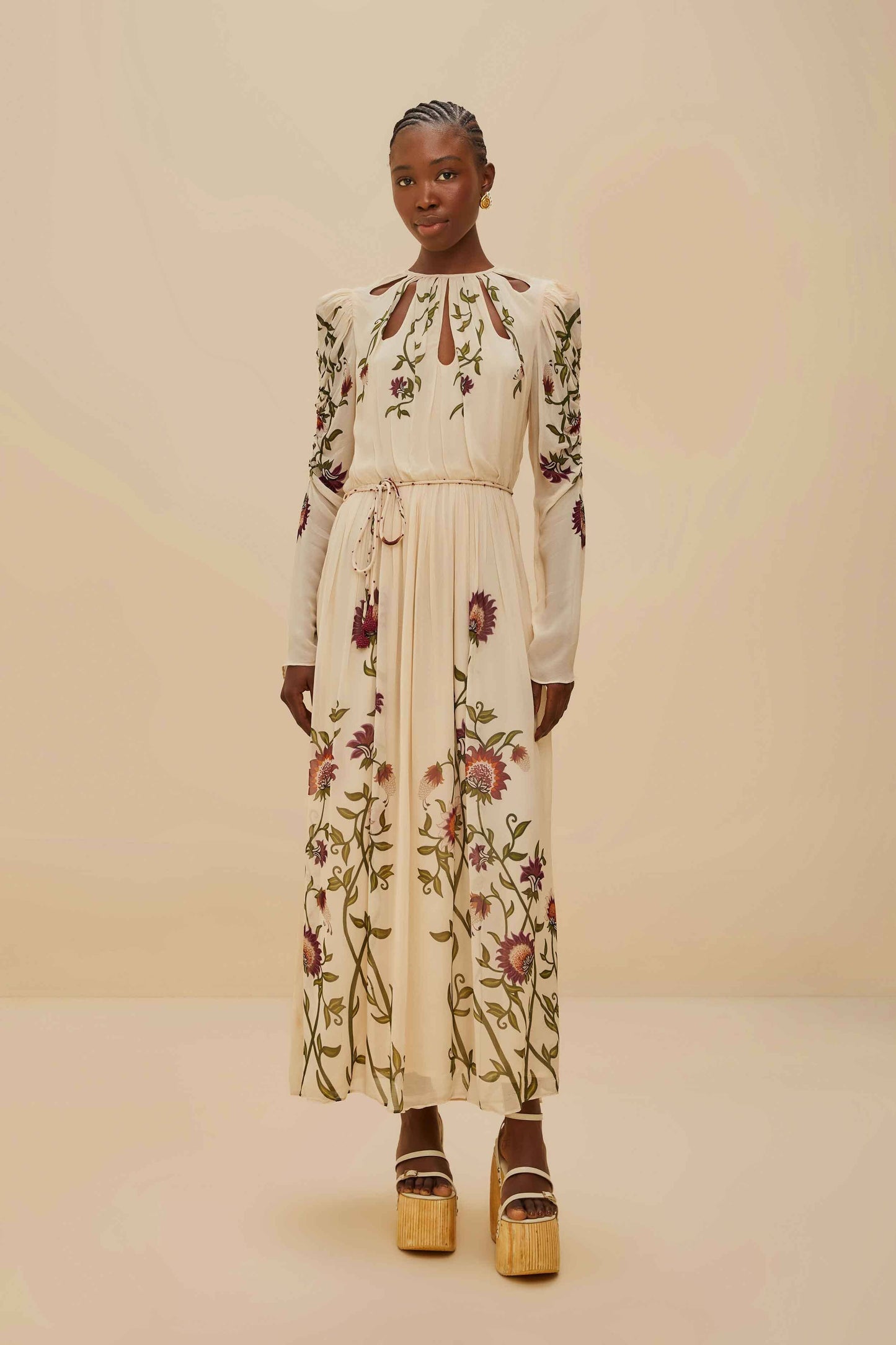 Multicolor Romantic Nature Long Sleeve Maxi Dress