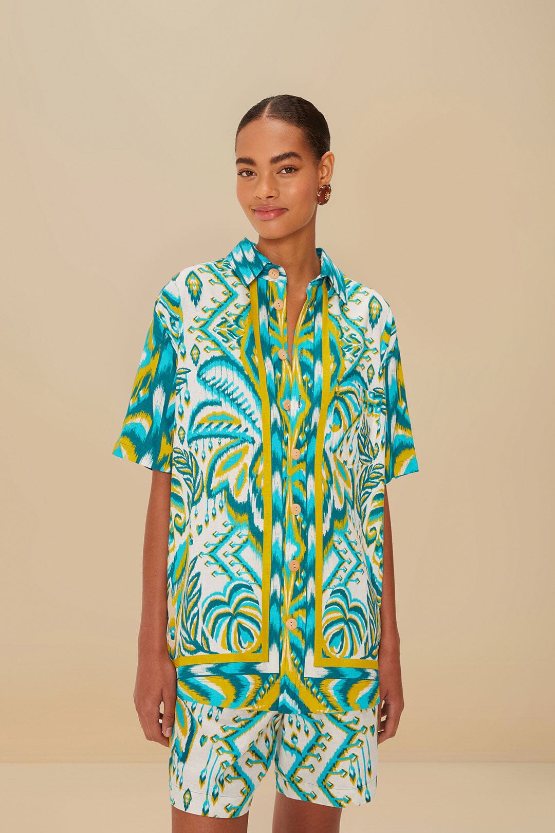 Chemise LENZING™ ECOVERO™ Euroflax™ à motif tapisserie tropicale sable