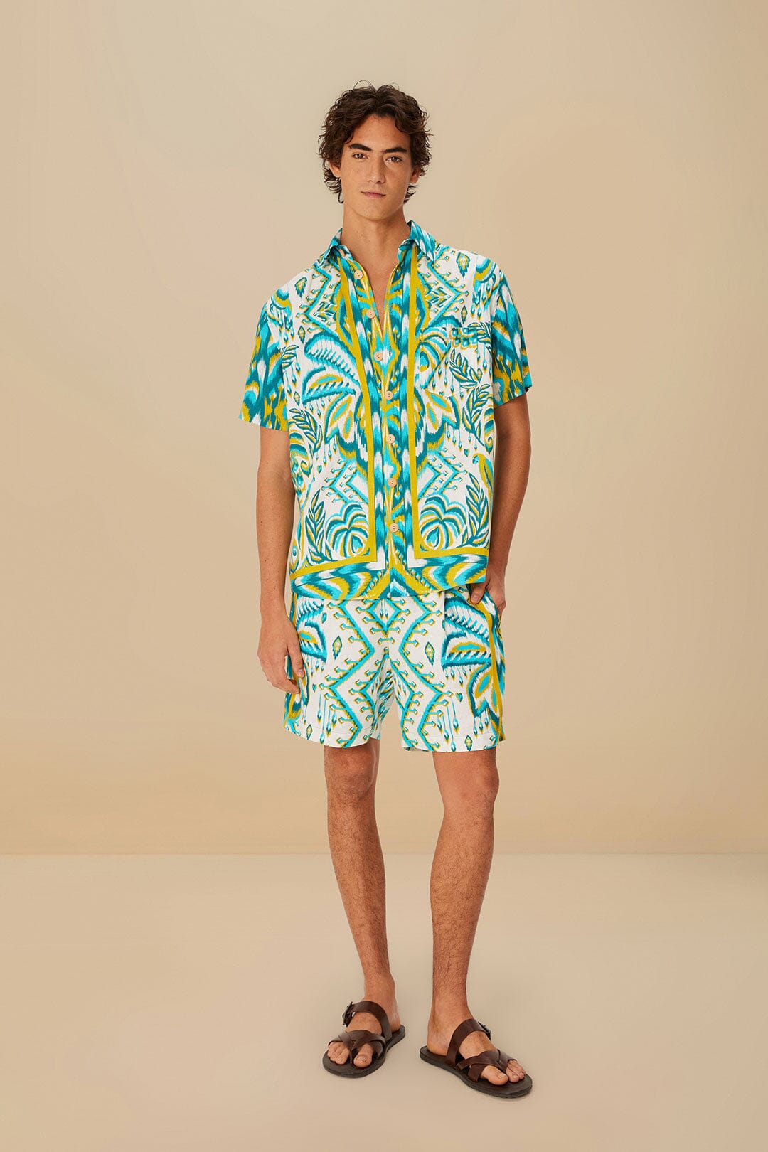 Chemise LENZING™ ECOVERO™ Euroflax™ à motif tapisserie tropicale sable