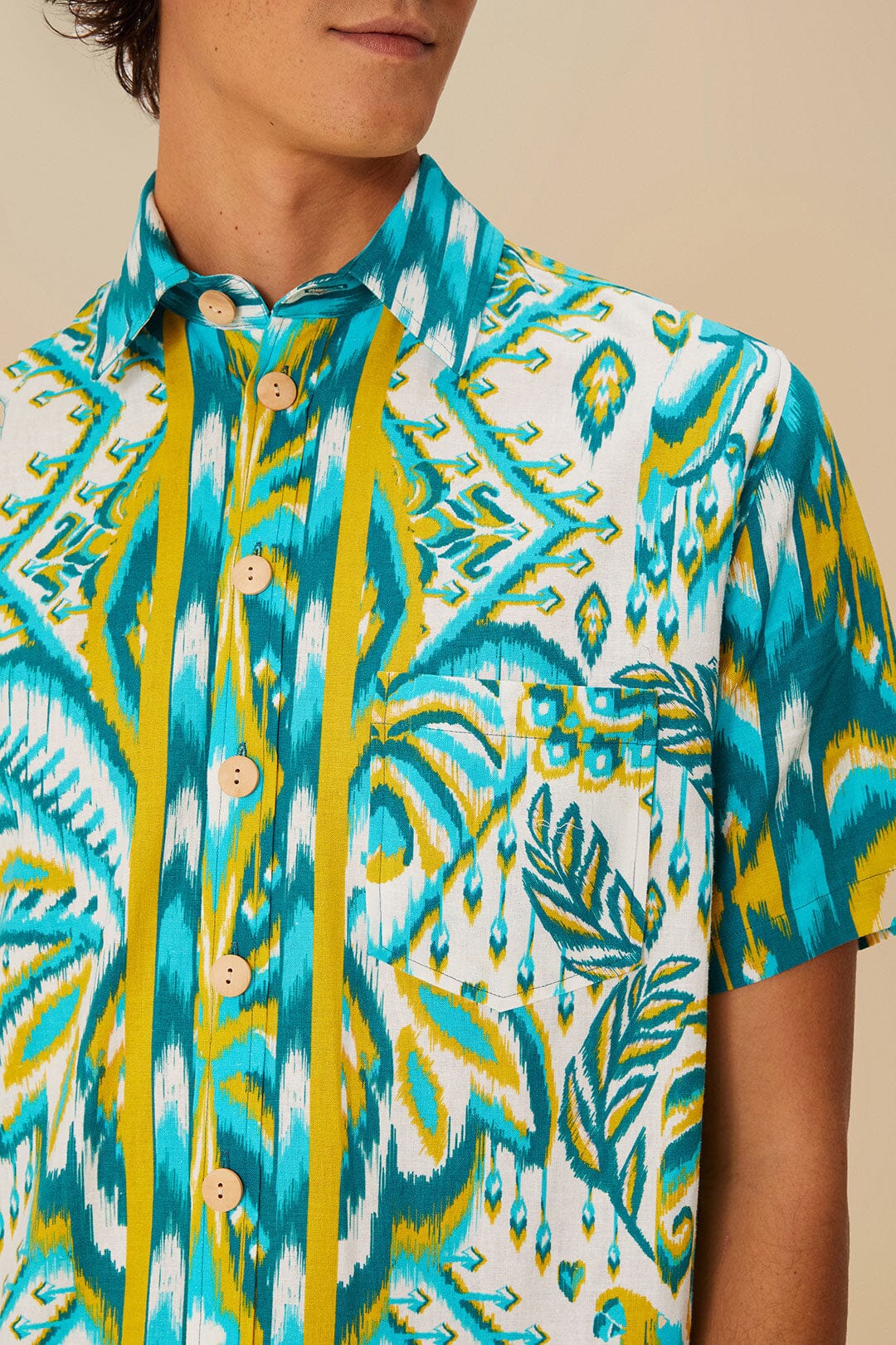 Chemise LENZING™ ECOVERO™ Euroflax™ à motif tapisserie tropicale sable