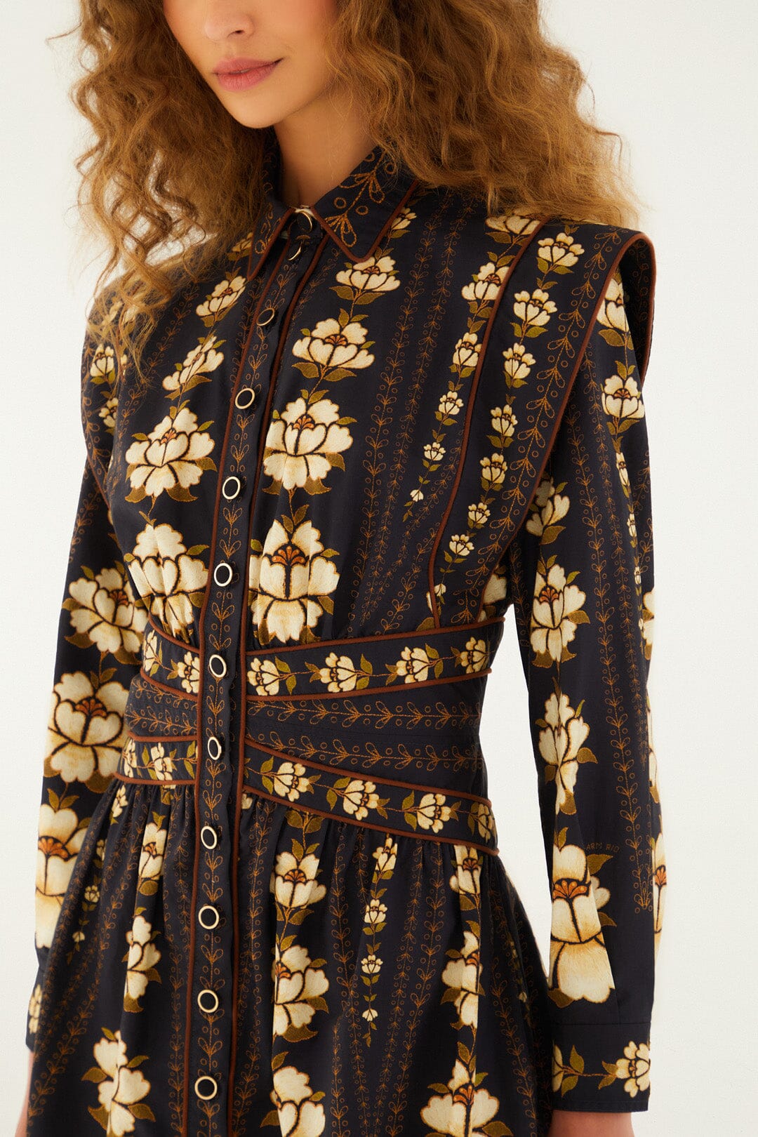 Black Bold Flowers Long Sleeve Organic Cotton Mini Dress | FARM Rio Black Bold Flowers Long Sleeve Organic Cotton Mini Dress | FARM Rio