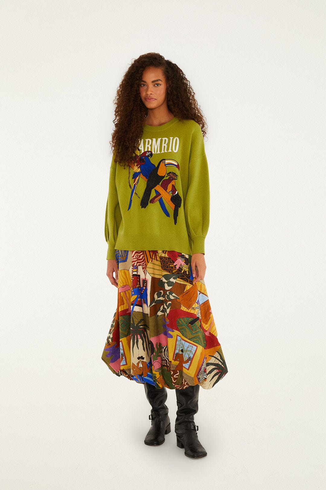 Multicolor Tropical Balloon Midi Skirt