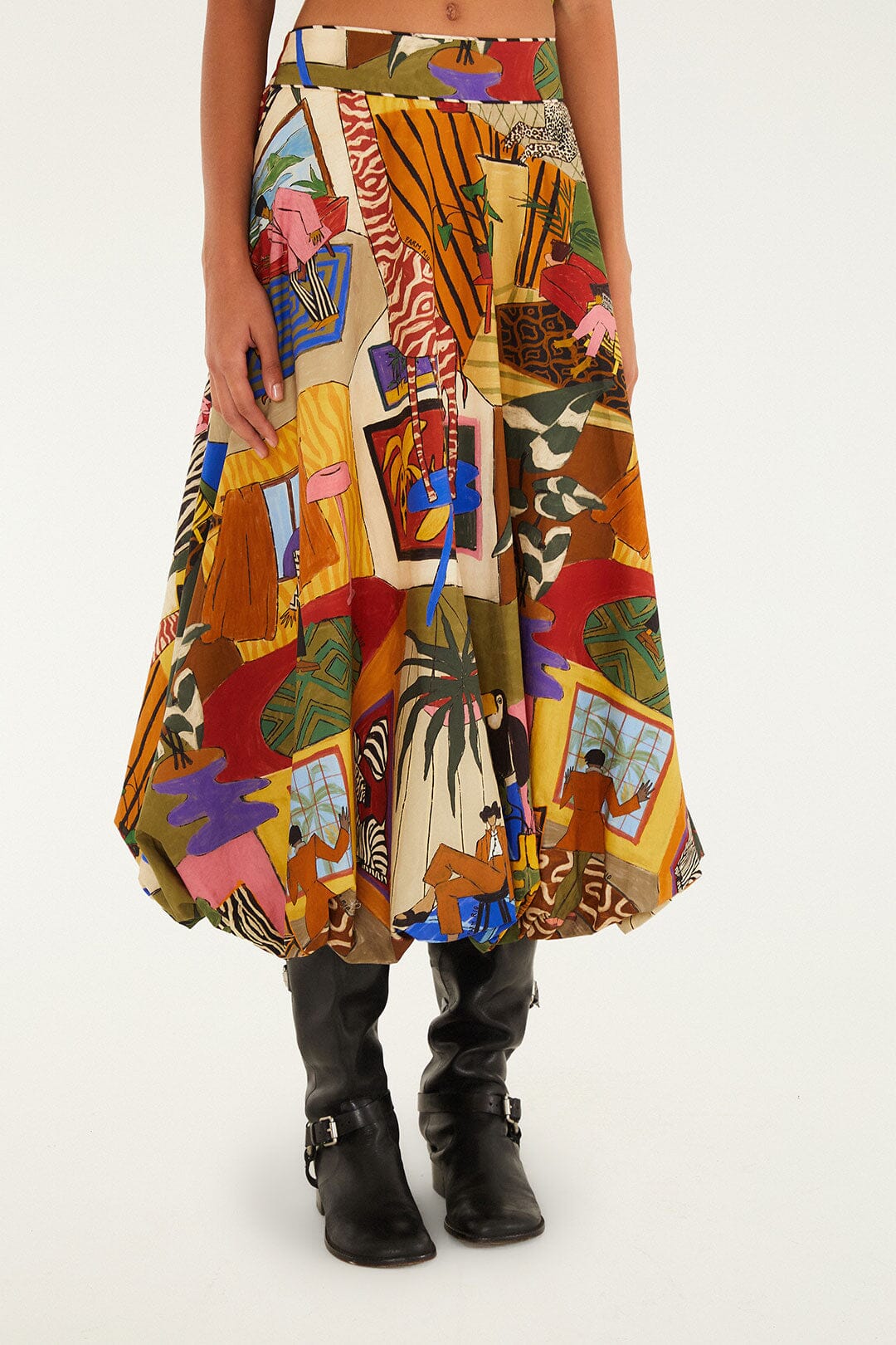Multicolor Tropical Balloon Midi Skirt
