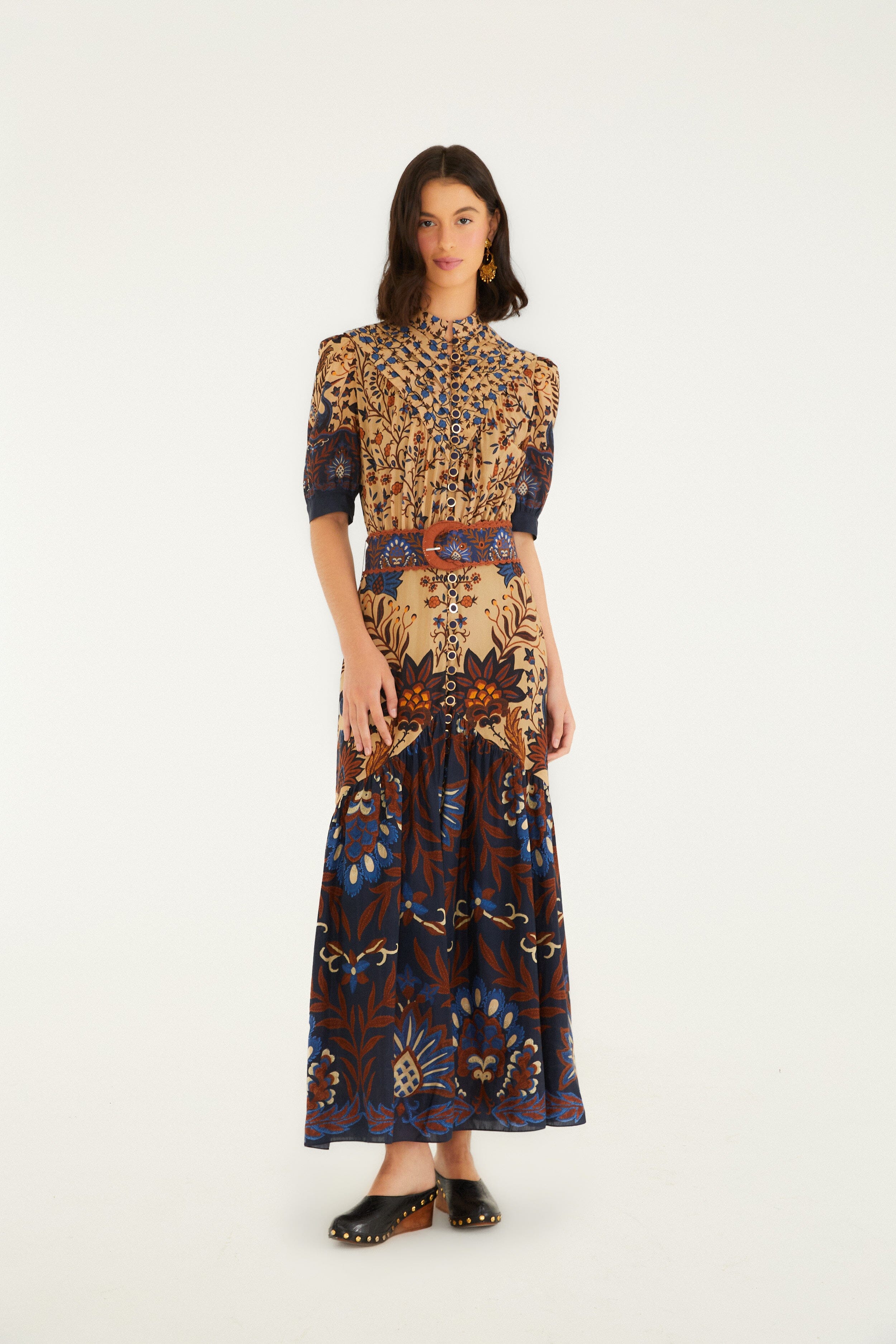Cream Marvelous Garden Short Sleeve Midi Dress | FARM Rio