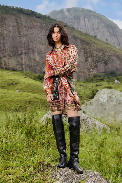 farm rio winter breeze long-sleeve mini dress Mixed Winter Garden Lenzing Ecovero Viscose Mini Dress