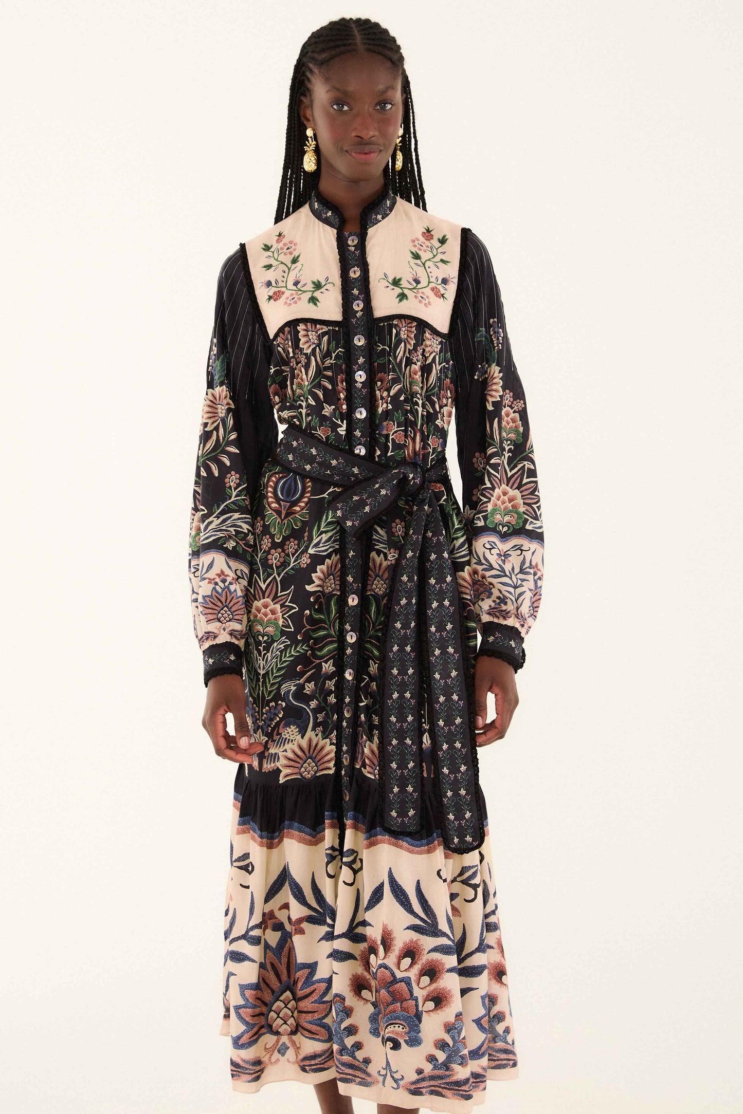 Black Marvelous Garden Long Sleeve Maxi Dress